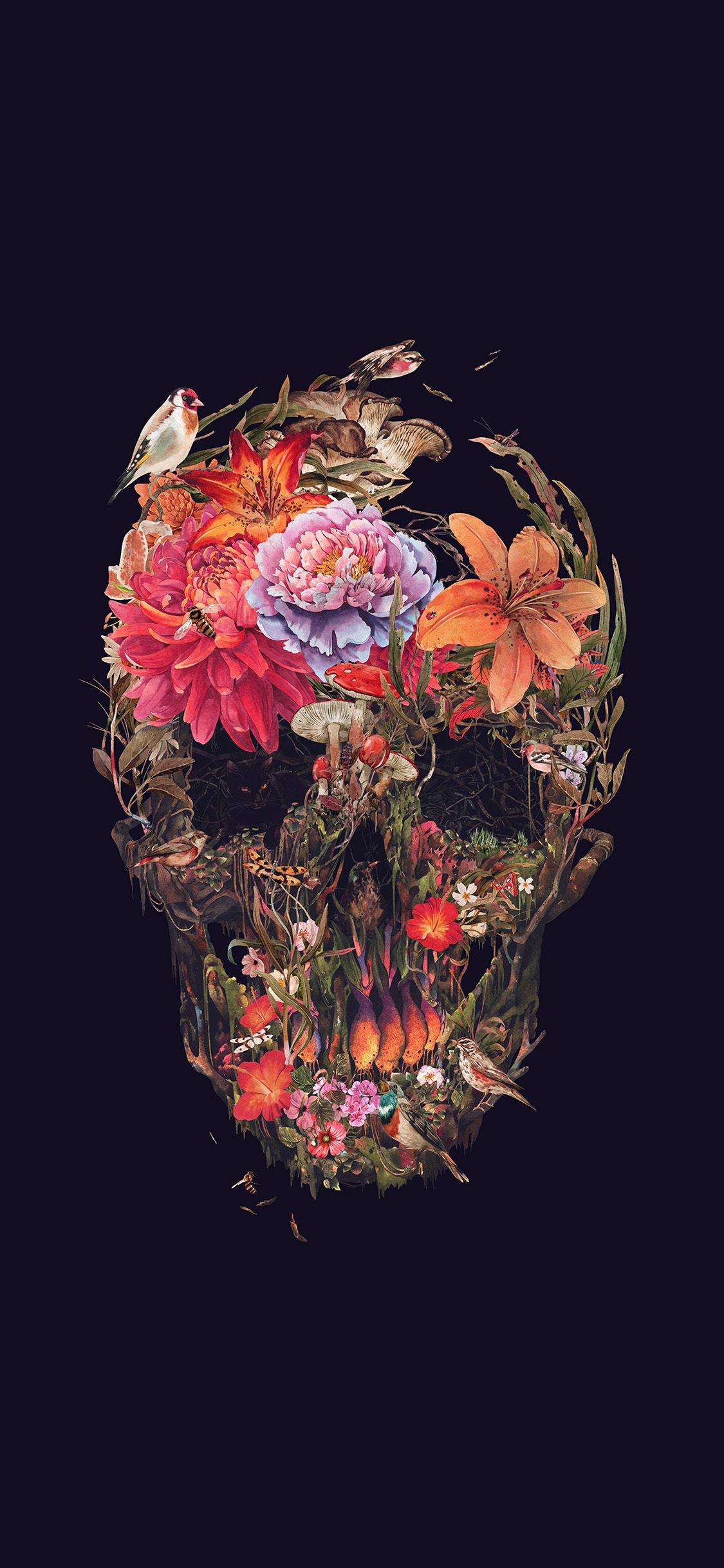 Skull Flower Dark Painting Art Dark Wallpaper