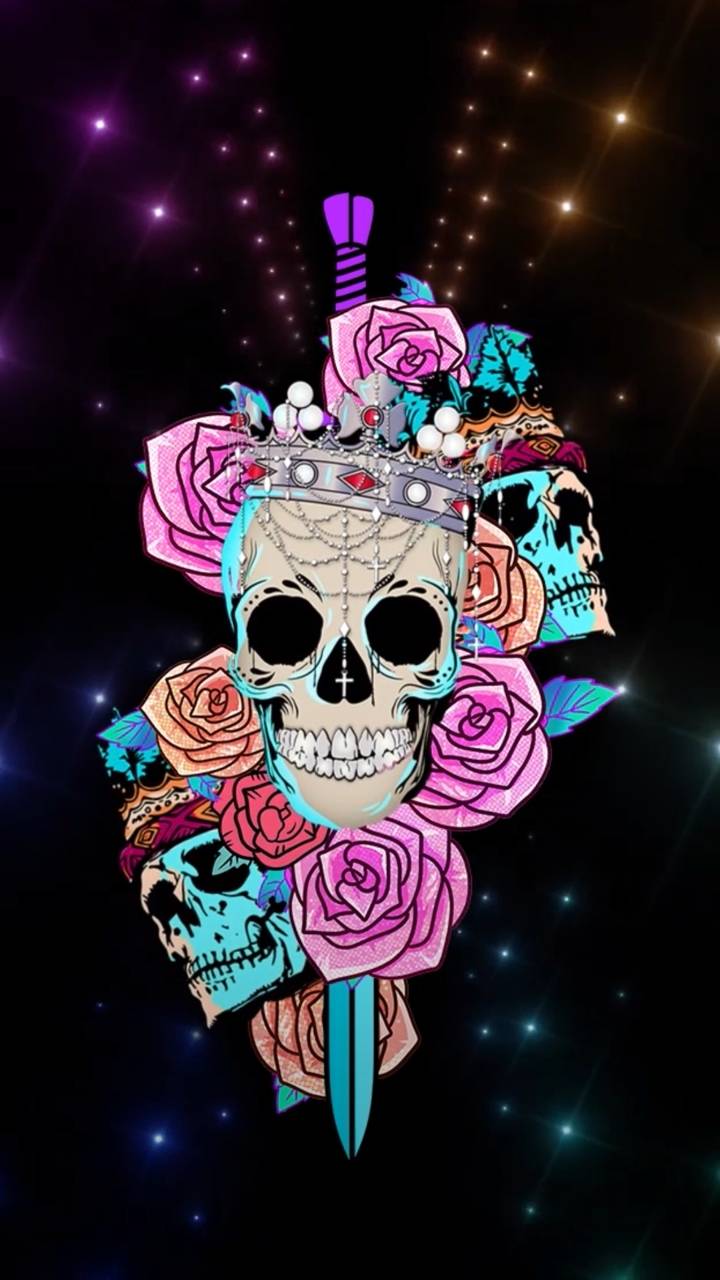 Skulls And Flowers Dark / Skull Mobile Wallpaper