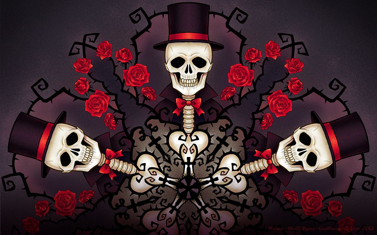 Roses With Skulls Background