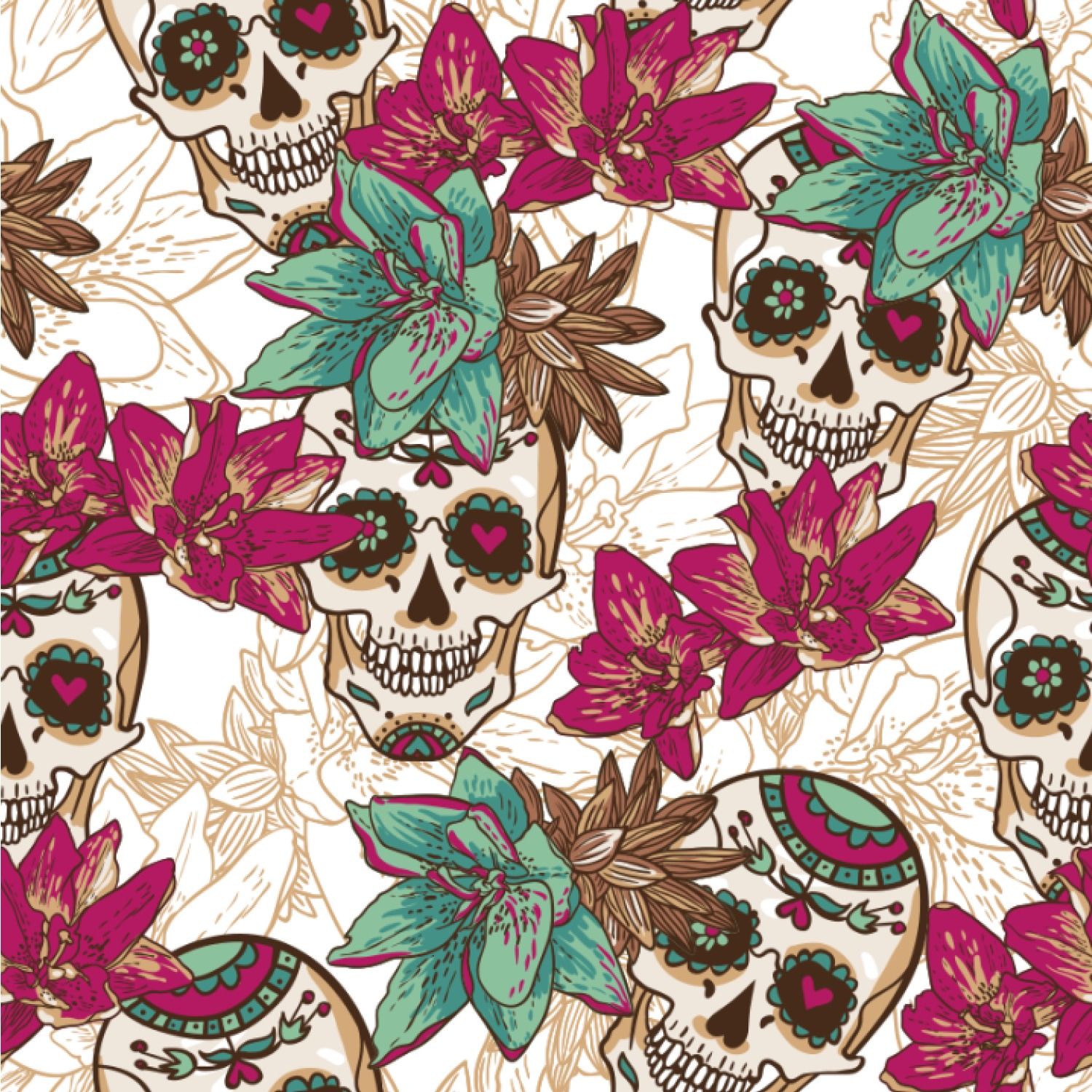 Sugar Skulls & Flowers Wallpaper & Surface Covering Skulls