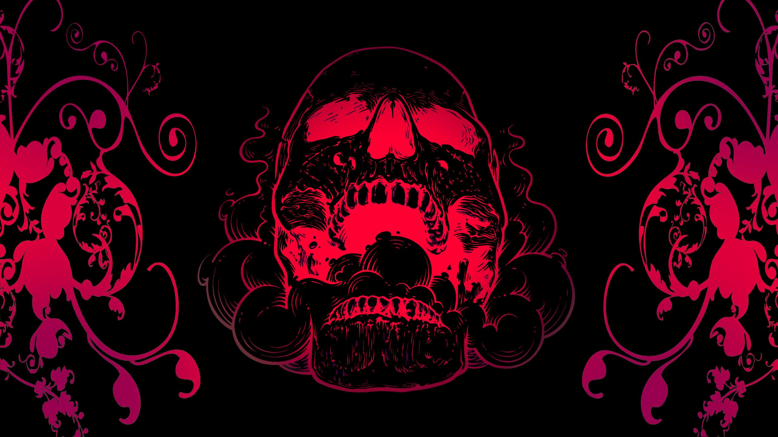 Red Skull Flowers Black Background 4k 1440P Resolution