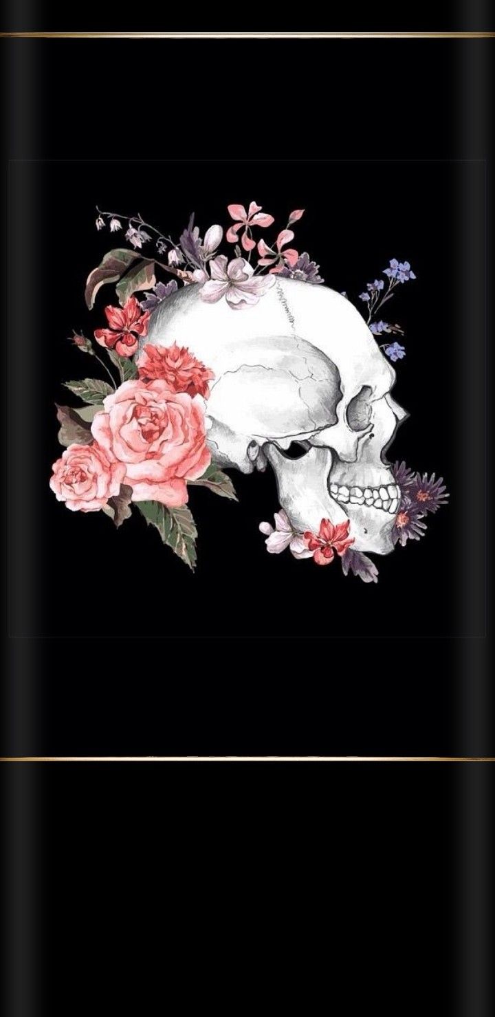Skull and flowers wallpaper. Cellphone wallpaper, Lock screen