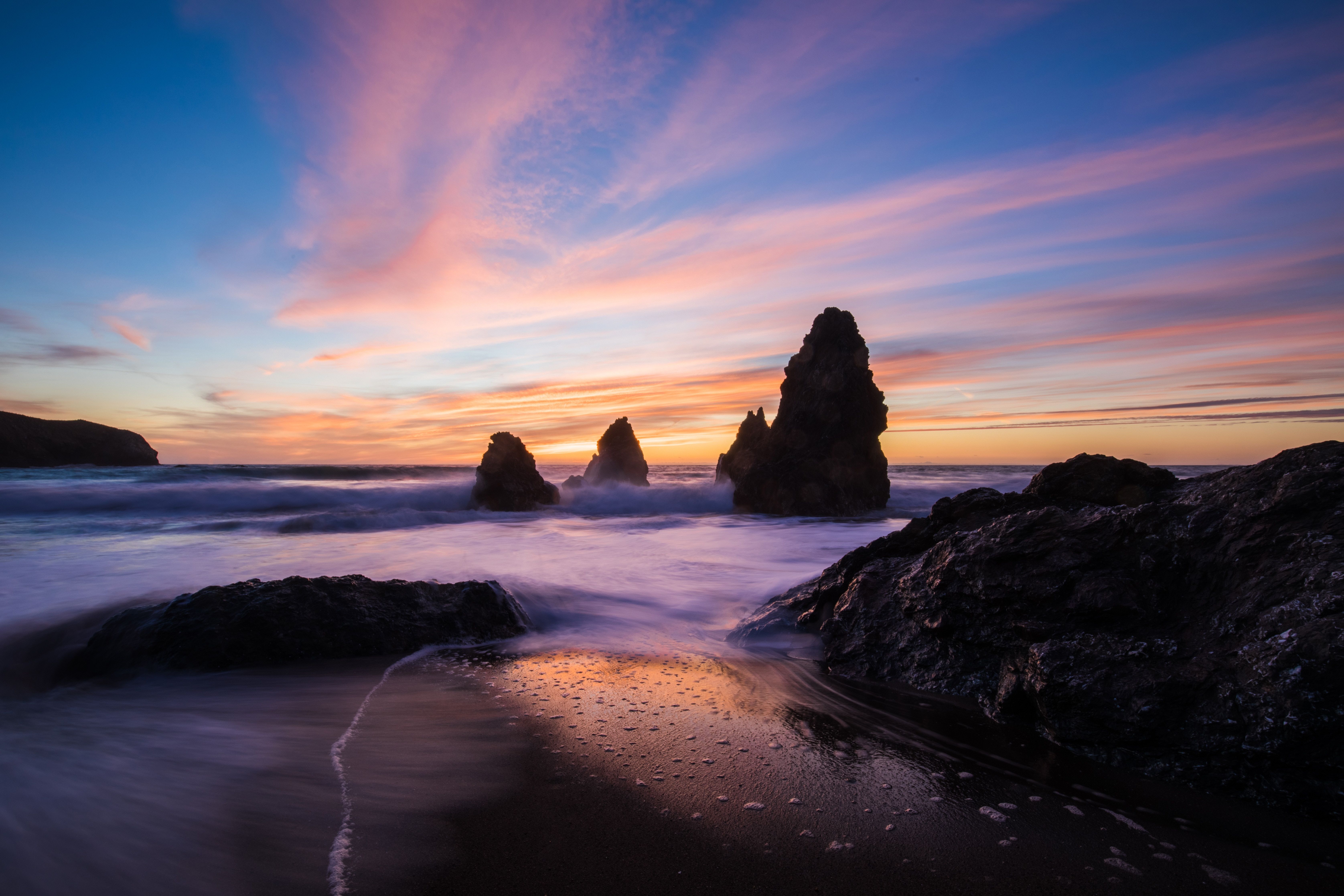 Wallpaper Rocks, Sea, Ocean, Sunset Ocean Wallpaper