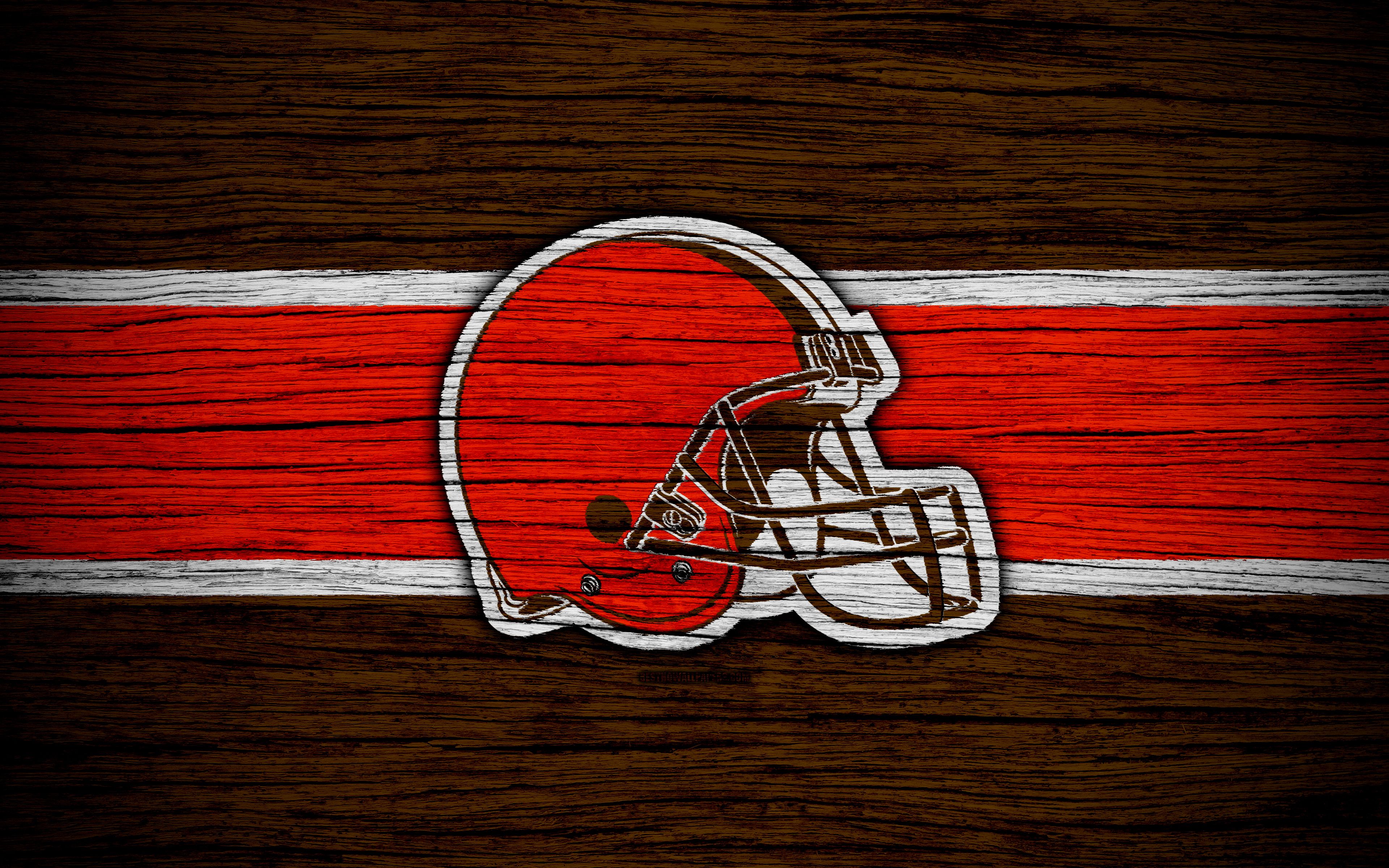 Download wallpaper Cleveland Browns, NFL, 4k, wooden texture