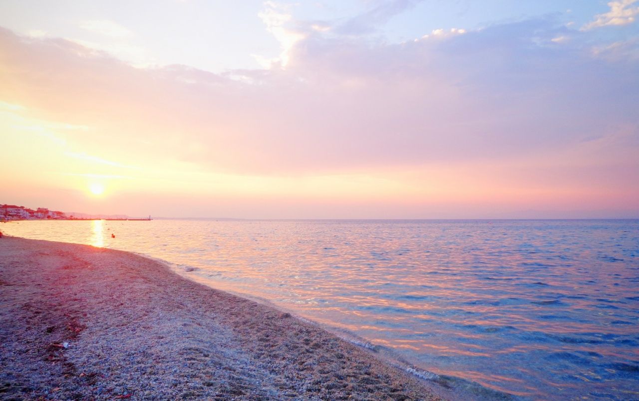 Ocean Beach Pink Sunset Greece wallpaper. Ocean Beach Pink Sunset Greece