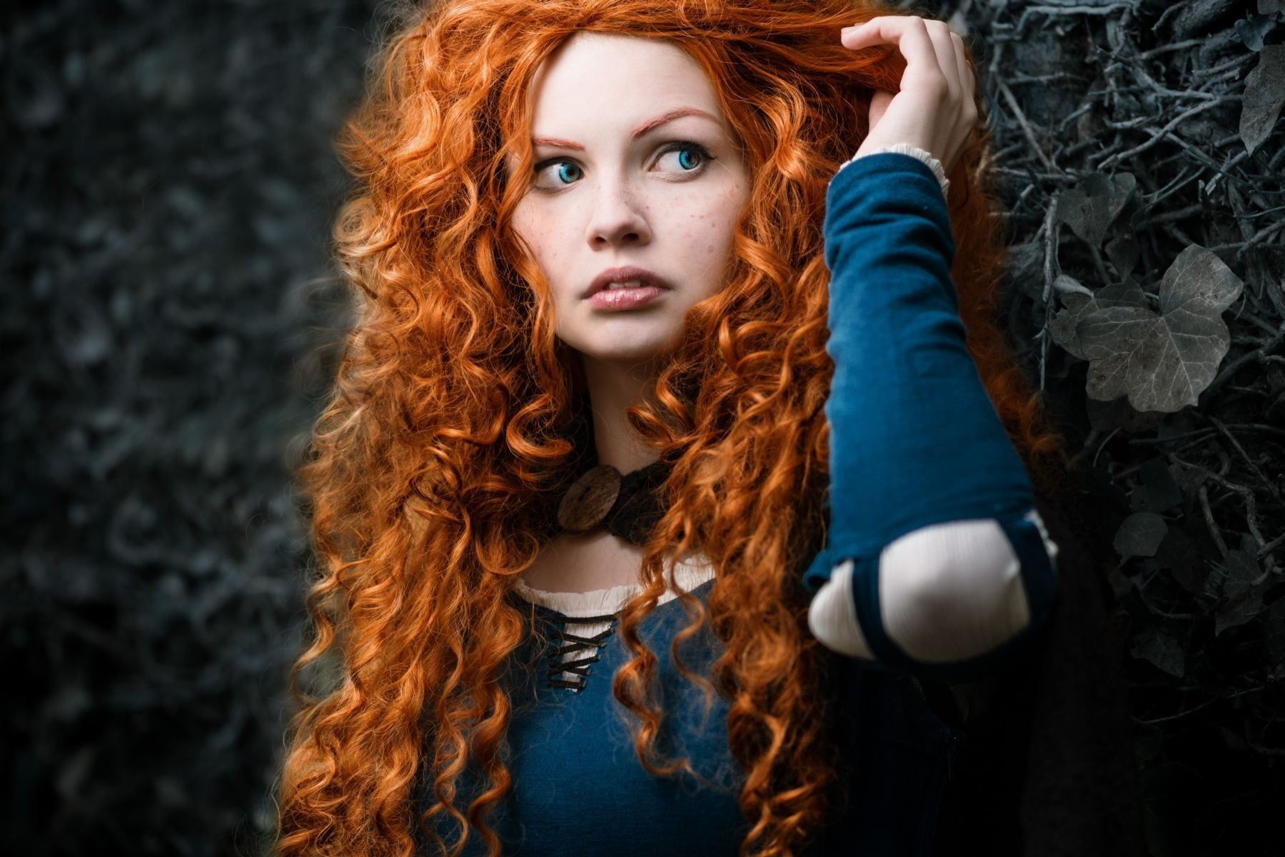 Merida cosplay, women, redhead, curly hair, selective coloring HD