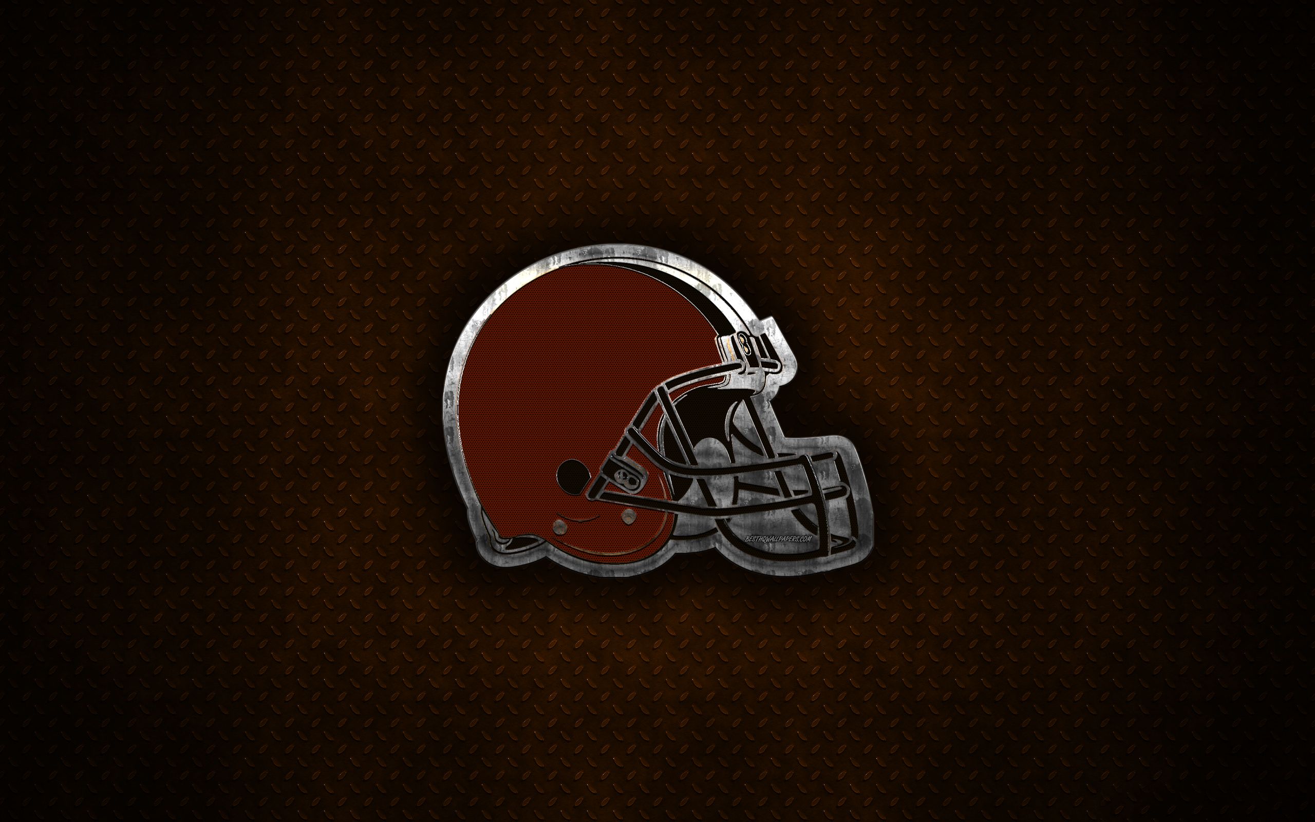 Download wallpaper Cleveland Browns, American football club, metal logo, Cleveland, Ohio, USA, creative art, NFL, emblem, brown metal background, American football, National Football League for desktop with resolution 2560x1600. High Quality HD