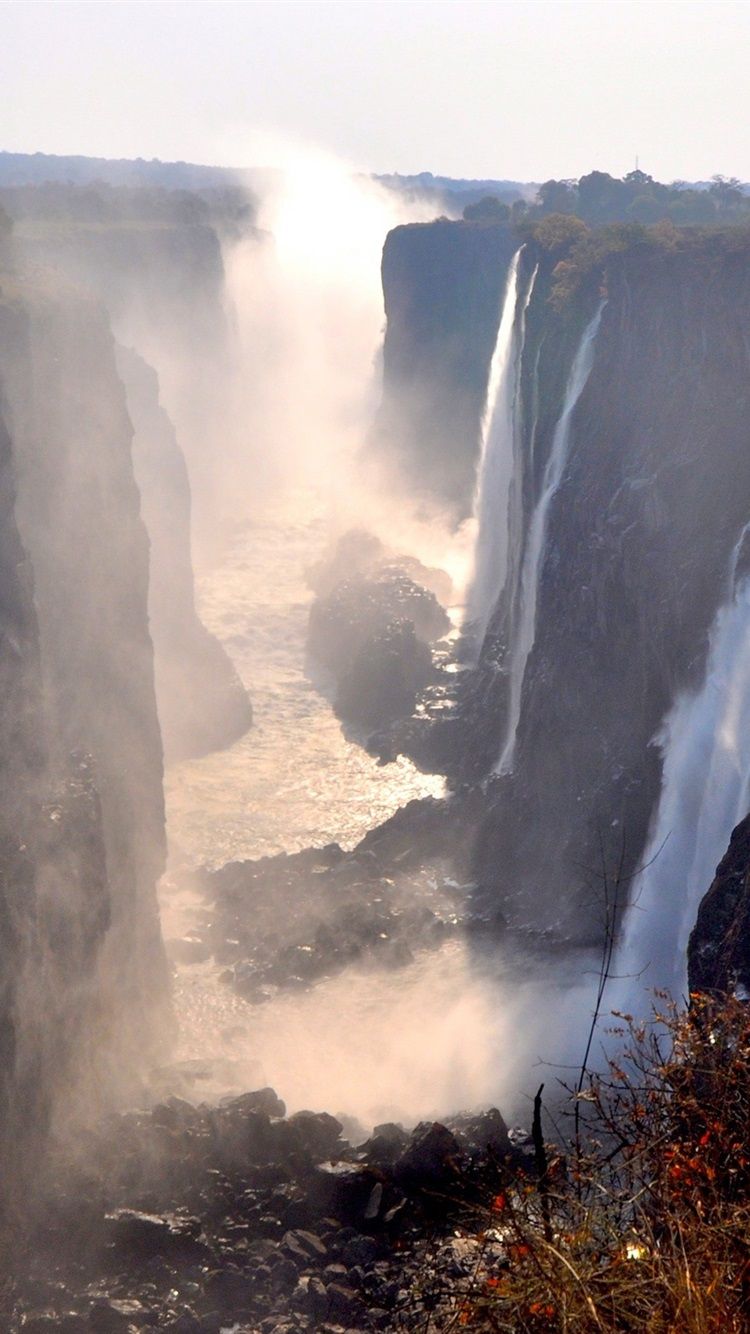 Victoria Falls, Zambia, great waterfalls, fog, autumn 750x1334