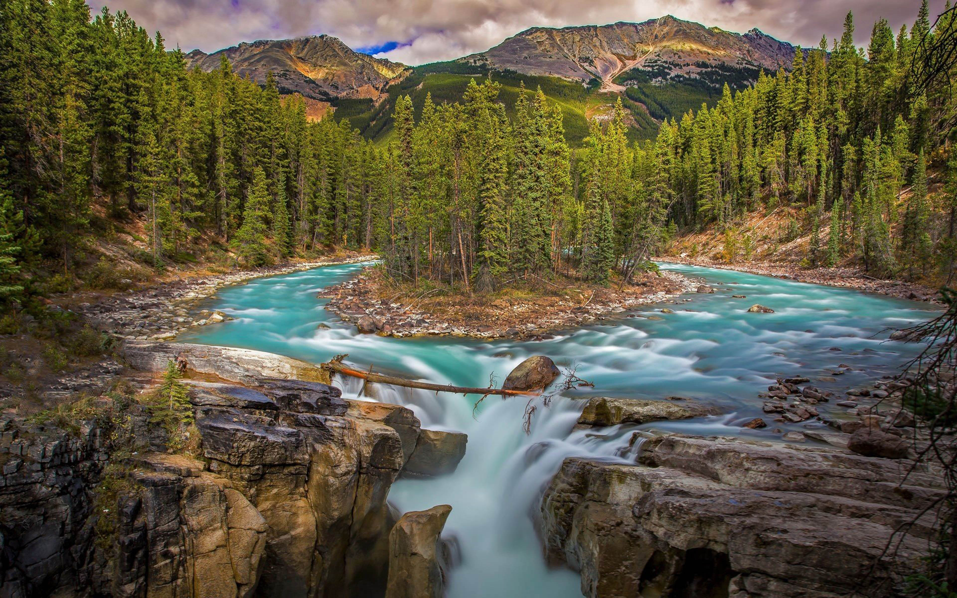 Waterfall In Canada Sunwapta Falls Jasper National Park Alberta