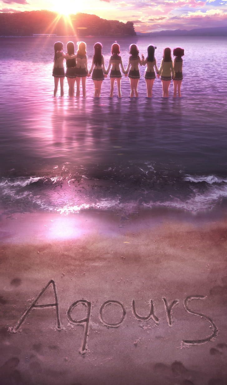 HD wallpaper: Love Live! Sunshine, beach, anime girls, sunlight, holding hands