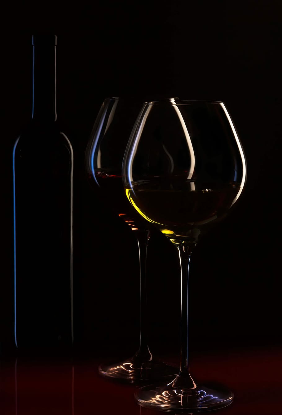 HD wallpaper: Dark wine glasses, bottle, alcohol, wineglass, drink