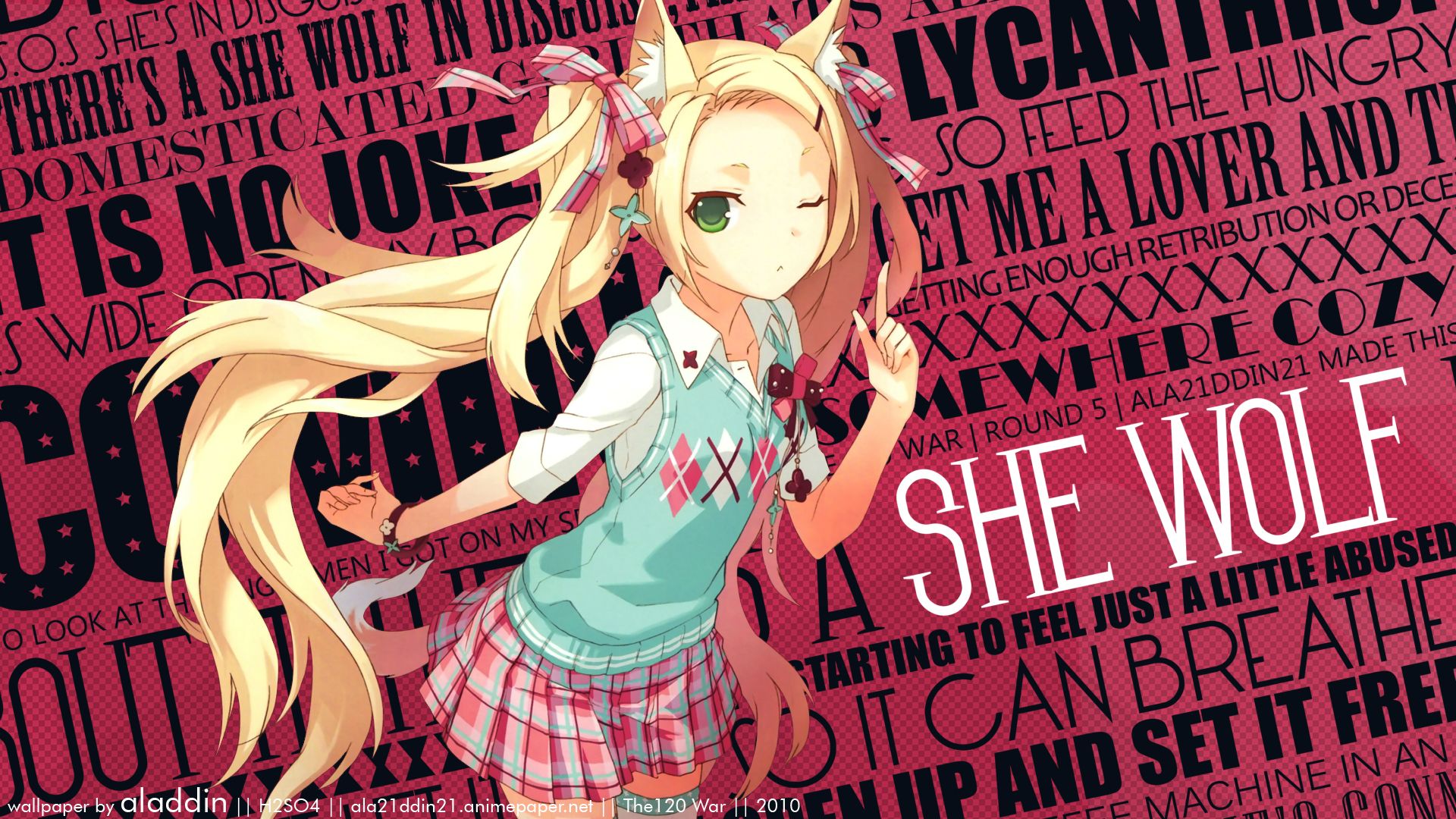 blondes, skirts, typography, animal ears, anime girls, wolves