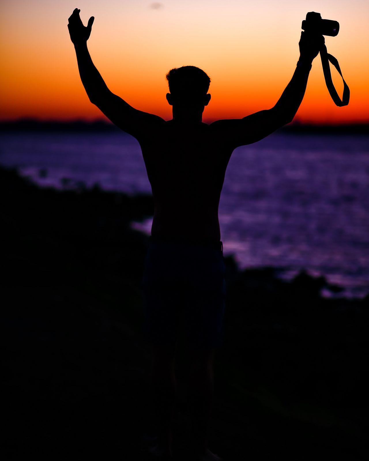 Water Person Sea Sunset Man Beach Sunrise Silhouette Holding