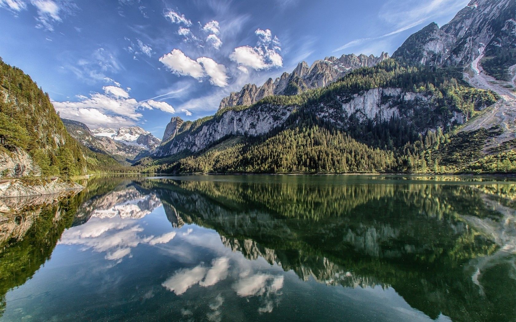 Download 1680x1050 Austria, Alps, Lake, Reflection, Clouds