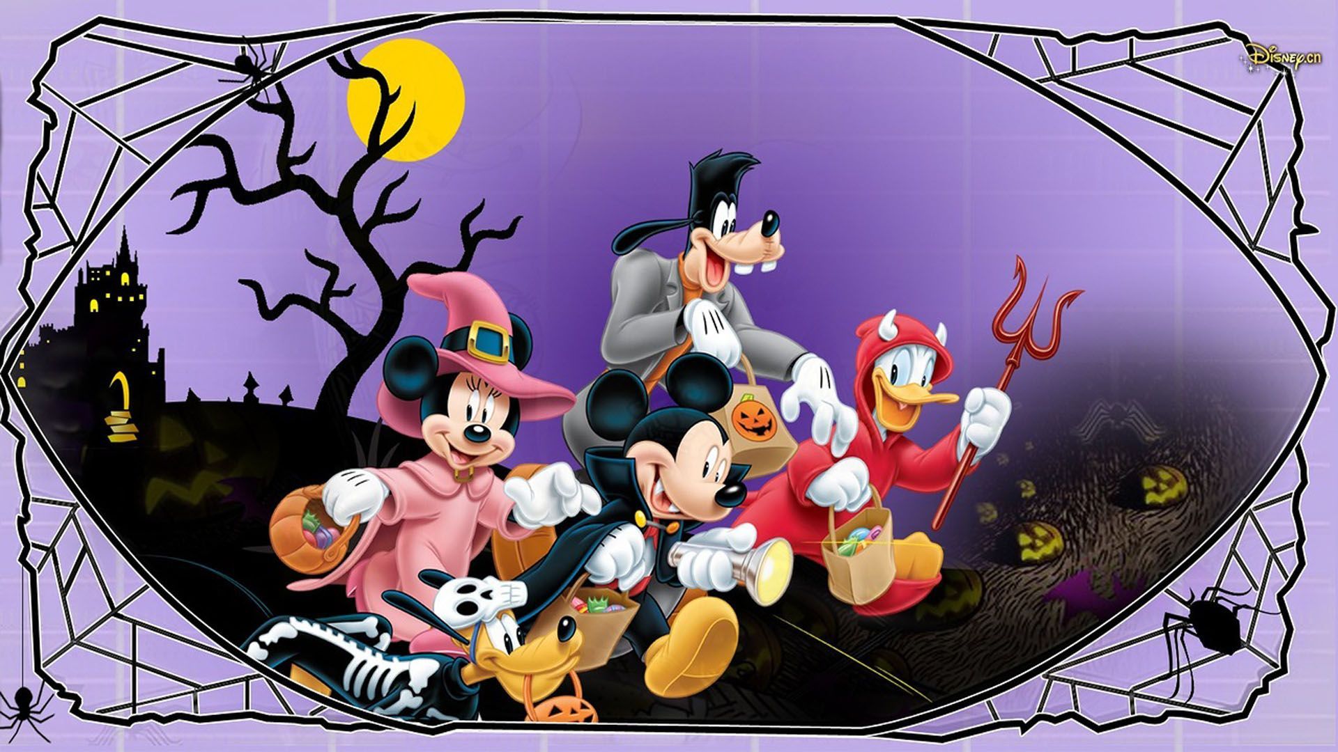 Halloween Mickey Mouse And Minnie Mouse Goofy Donald Duck Pluto Disney Halloween Wallpaper 1920x1200, Wallpaper13.com