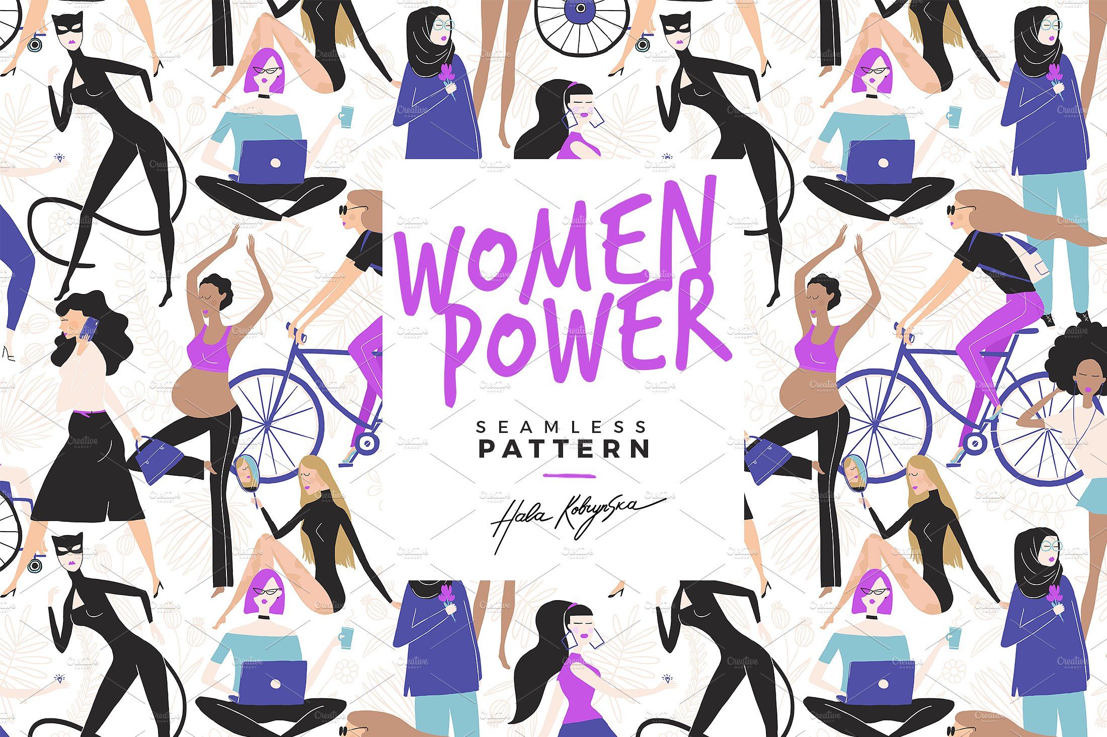 Women Power seamless pattern. Seamless patterns, Hand drawn pattern, Powerful women