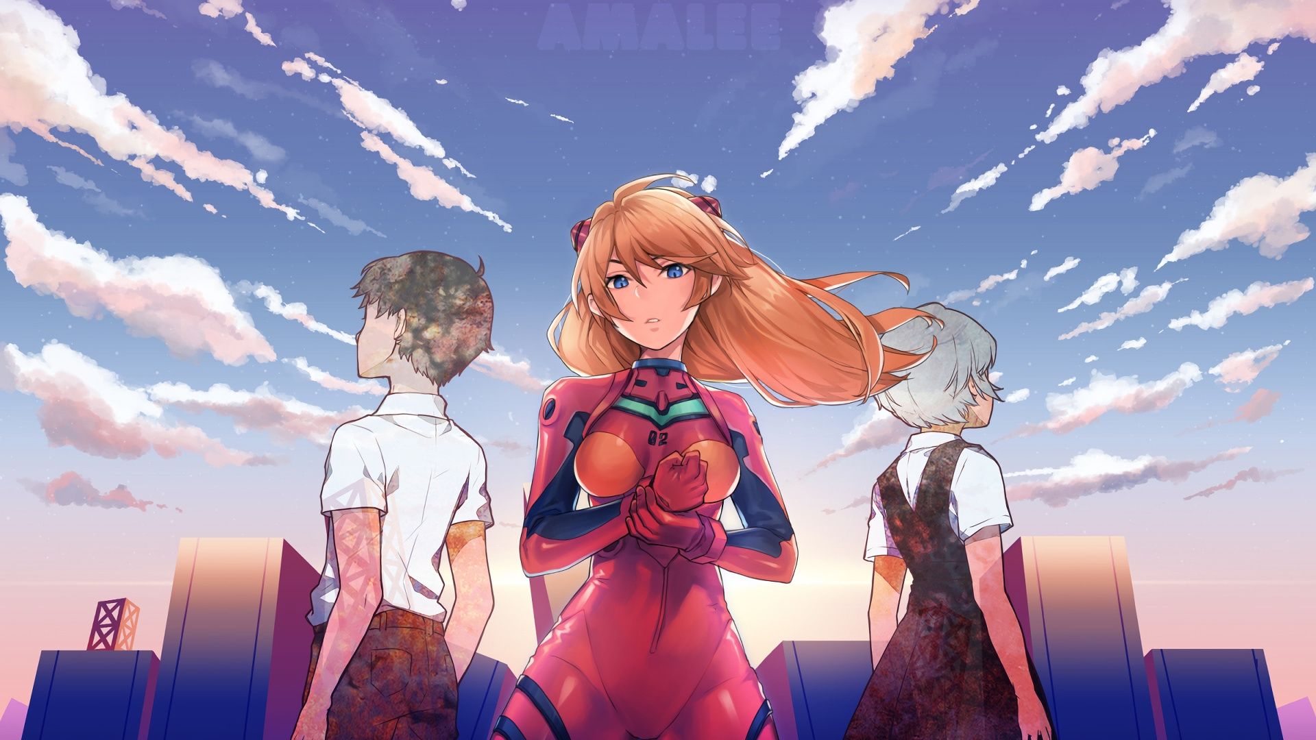 Wallpaper Asuka Langley Soryu, Rei Ayanami, Shinji Genesis