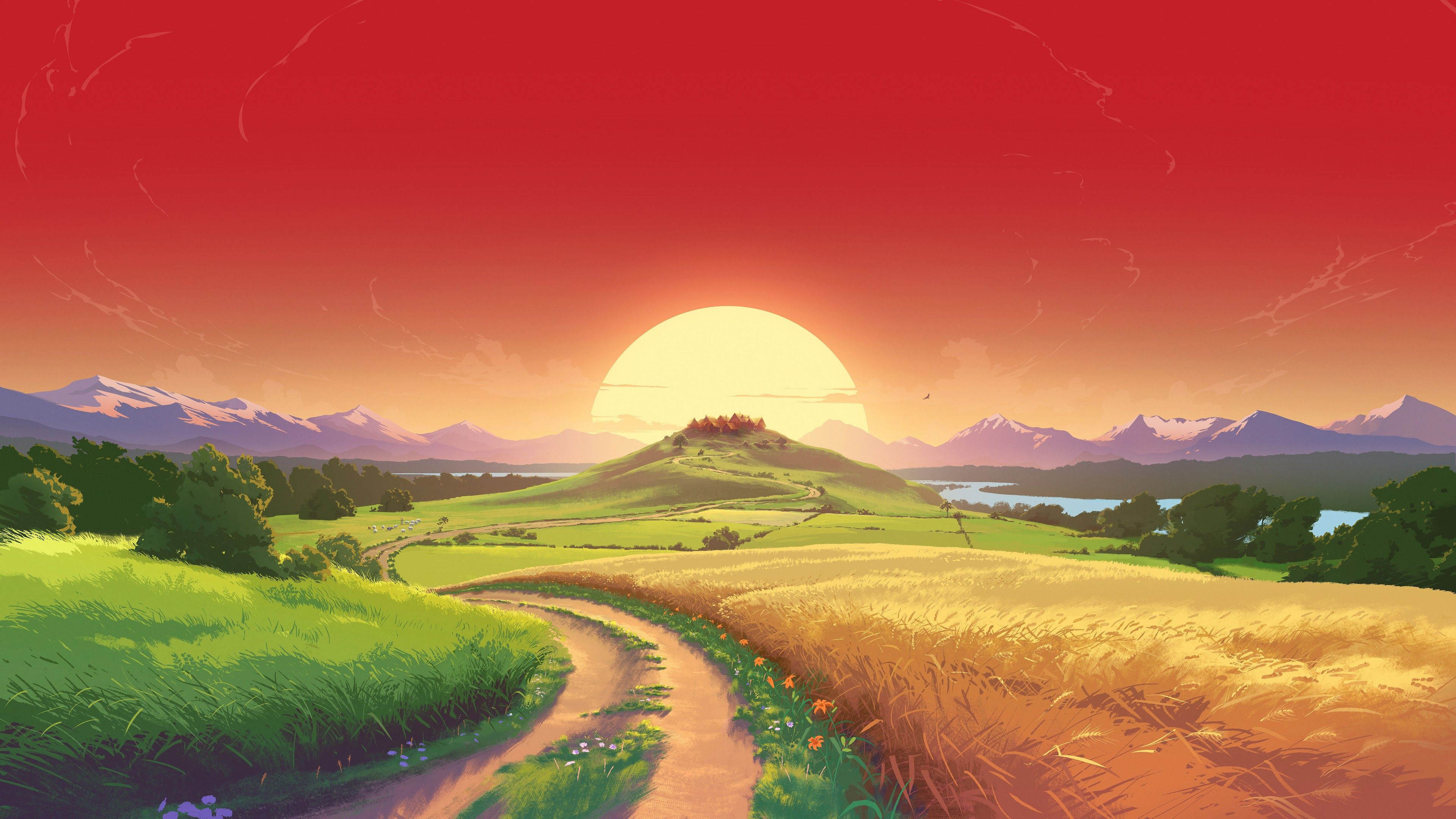 Sunrise Landscape Art Scenery Nature 8K Wallpaper