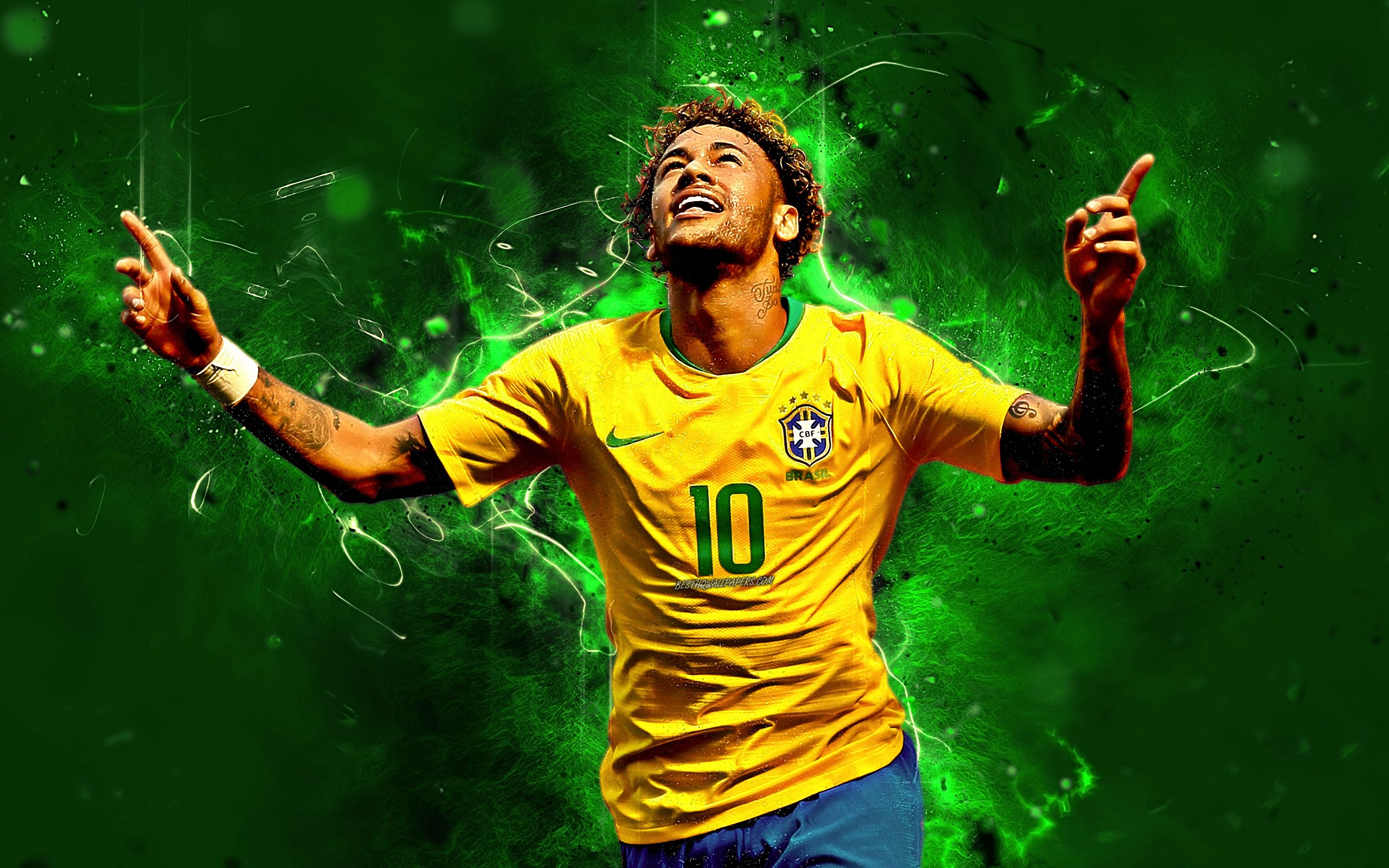 Download wallpaper Neymar, goal, neon lights, football stars