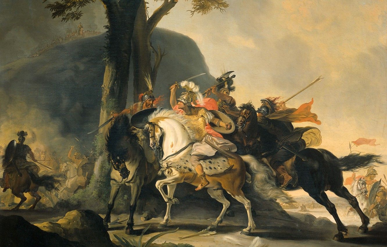 Wallpaper oil, picture, canvas, history, battle, Cornelis Trost