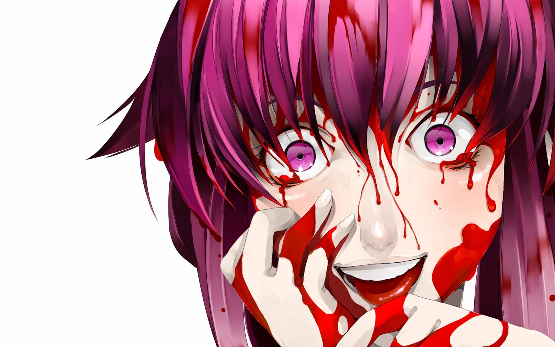 future diary blood smiling girl HD wallpaper anime 1920×
