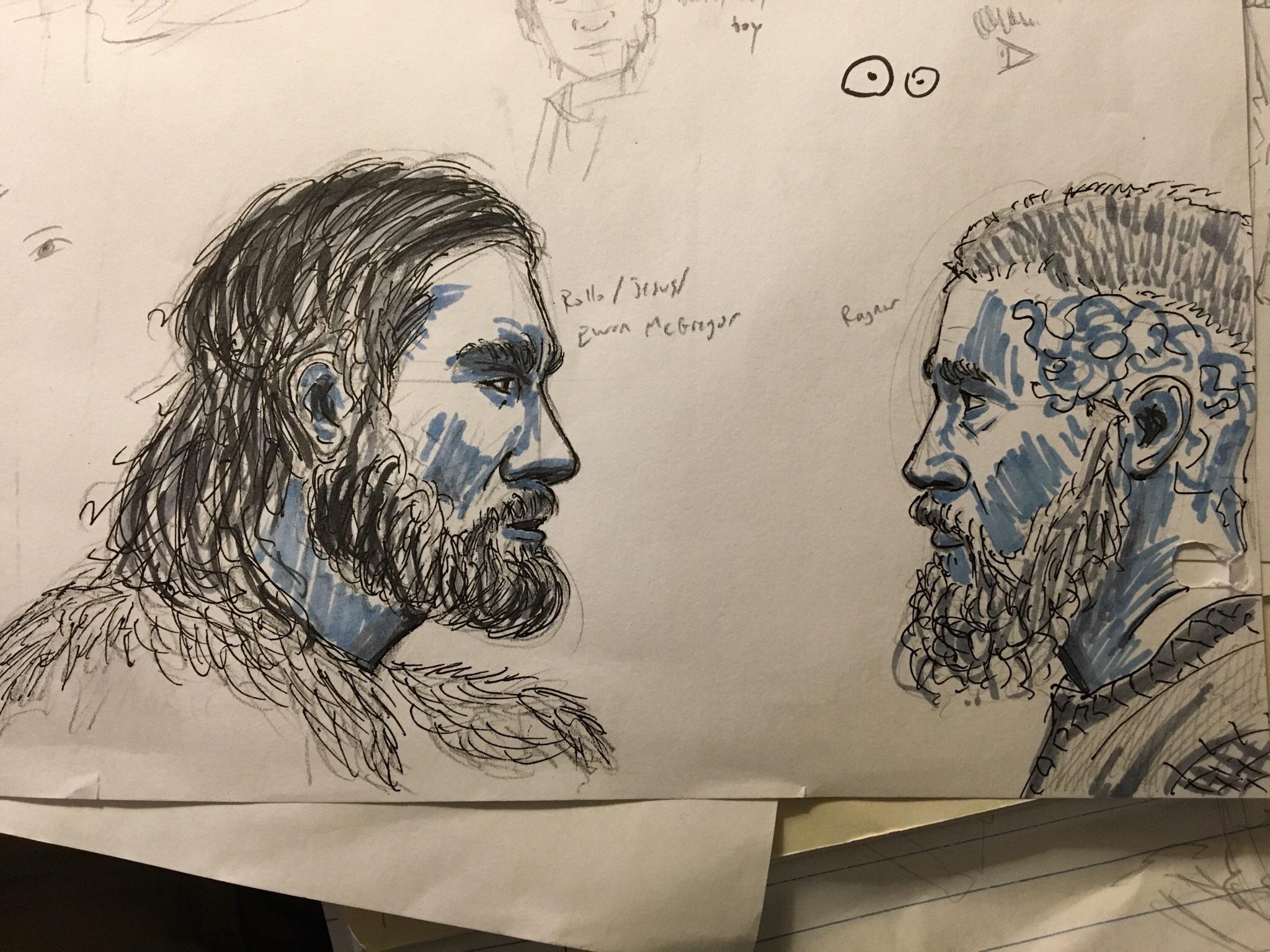 NO SPOILERS Was bored in class, doodled Rollo and Ragnar