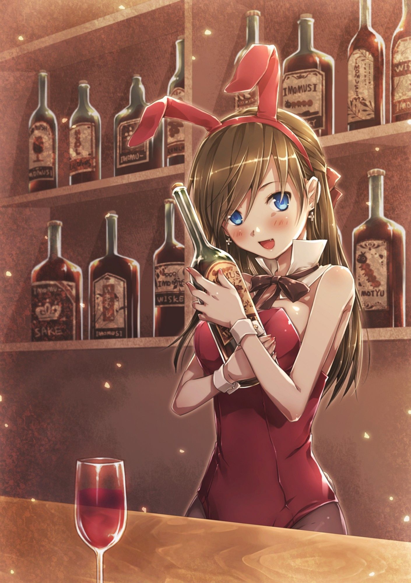 blondes bunnies women blue eyes alcohol wine blush drunk anime