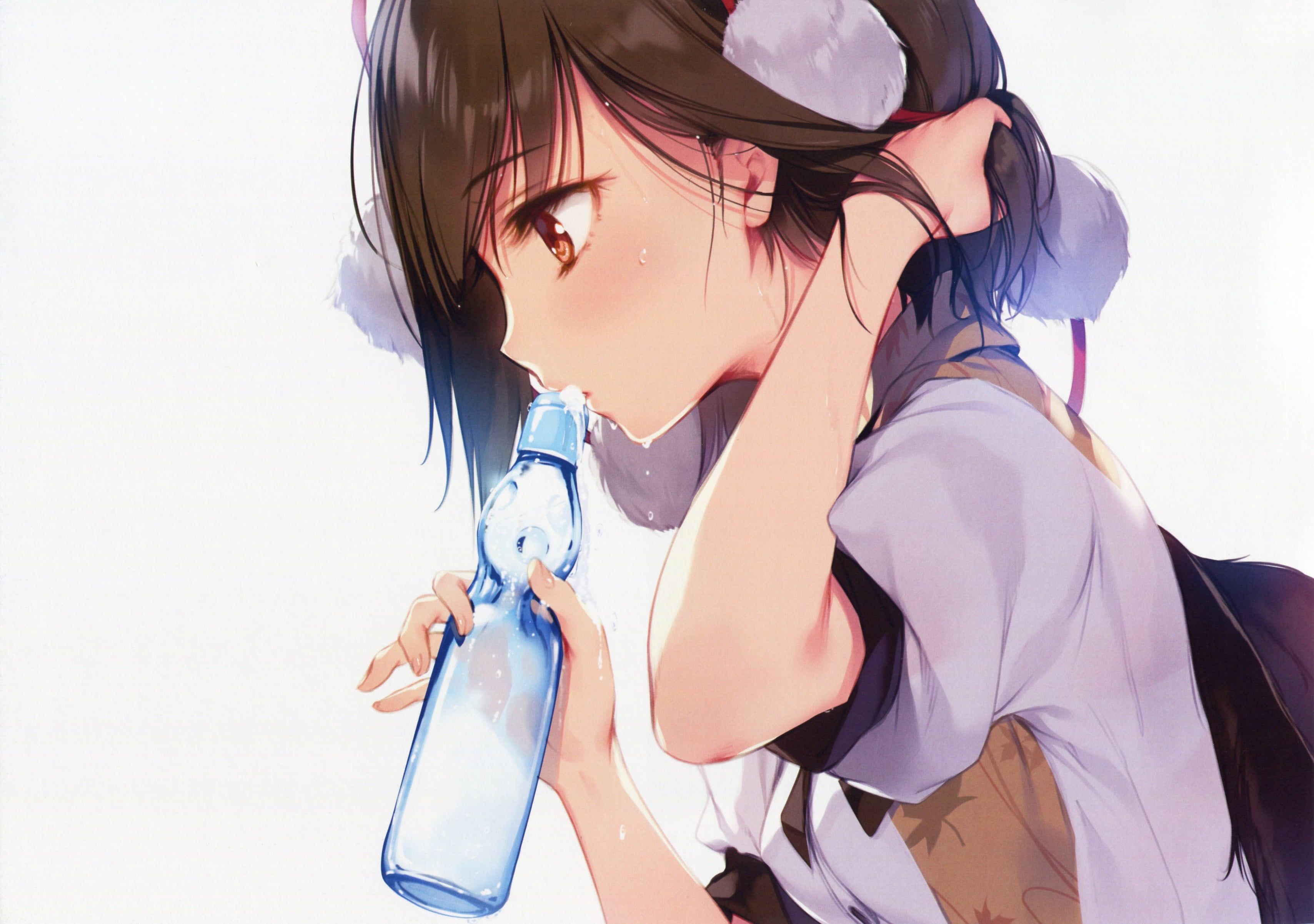 Wallpaper : anime girls, women, closeup, drinking glass, earring, brunette,  hair in face, painted nails, drink, alcohol, red eyes 1900x1313 -  WallpaperManiac - 2146937 - HD Wallpapers - WallHere