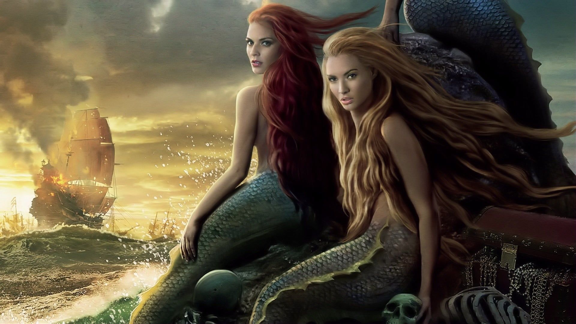 Two mermaids wallpaper HD wallpaper