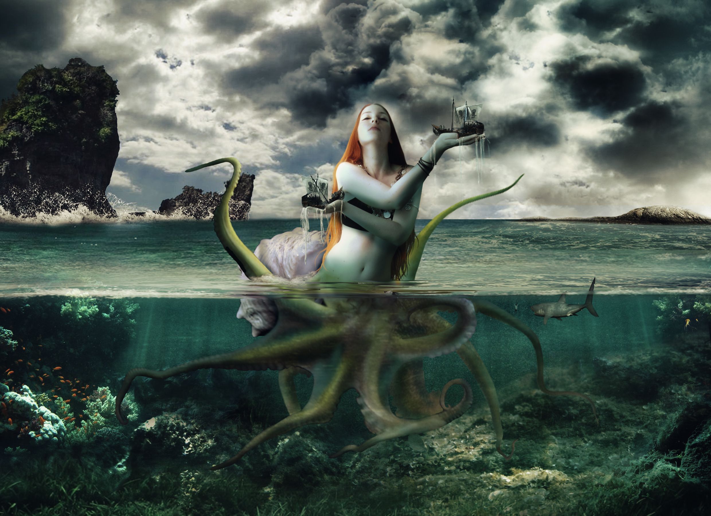 Supernatural beings Sea Underwater world Fantasy Girls mermaid wallpaperx1800