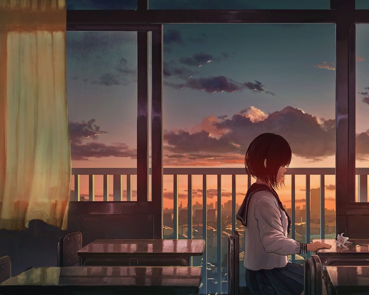 Sunset Anime Classroom HD Wallpaper