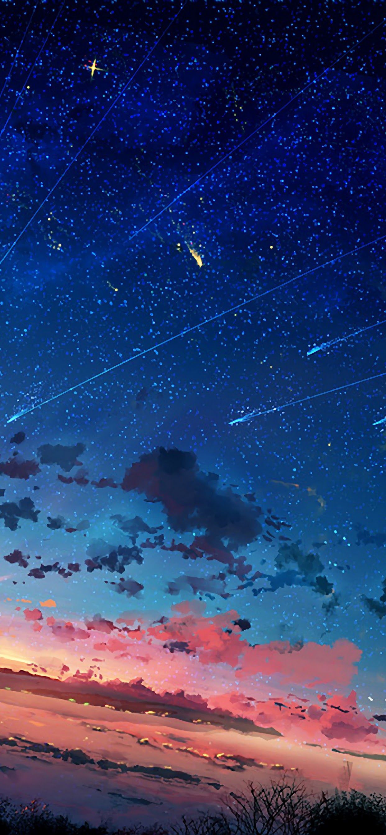 Anime Scenery Horizon Shooting Star Sunset 4K 3840x2160 Wallpapers