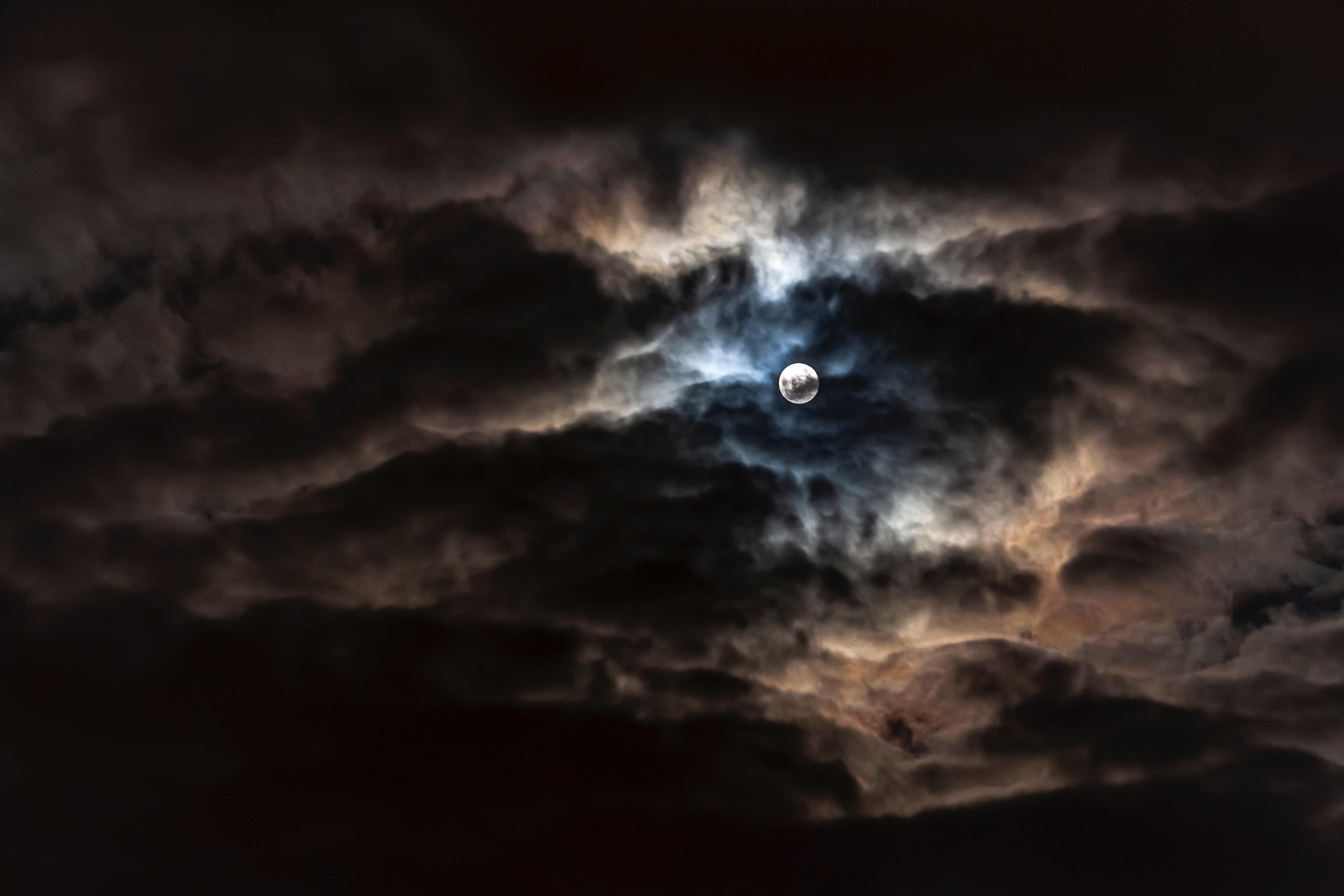 wallpaper moon, full moon, clouds, night, overcast HD, Widescreen