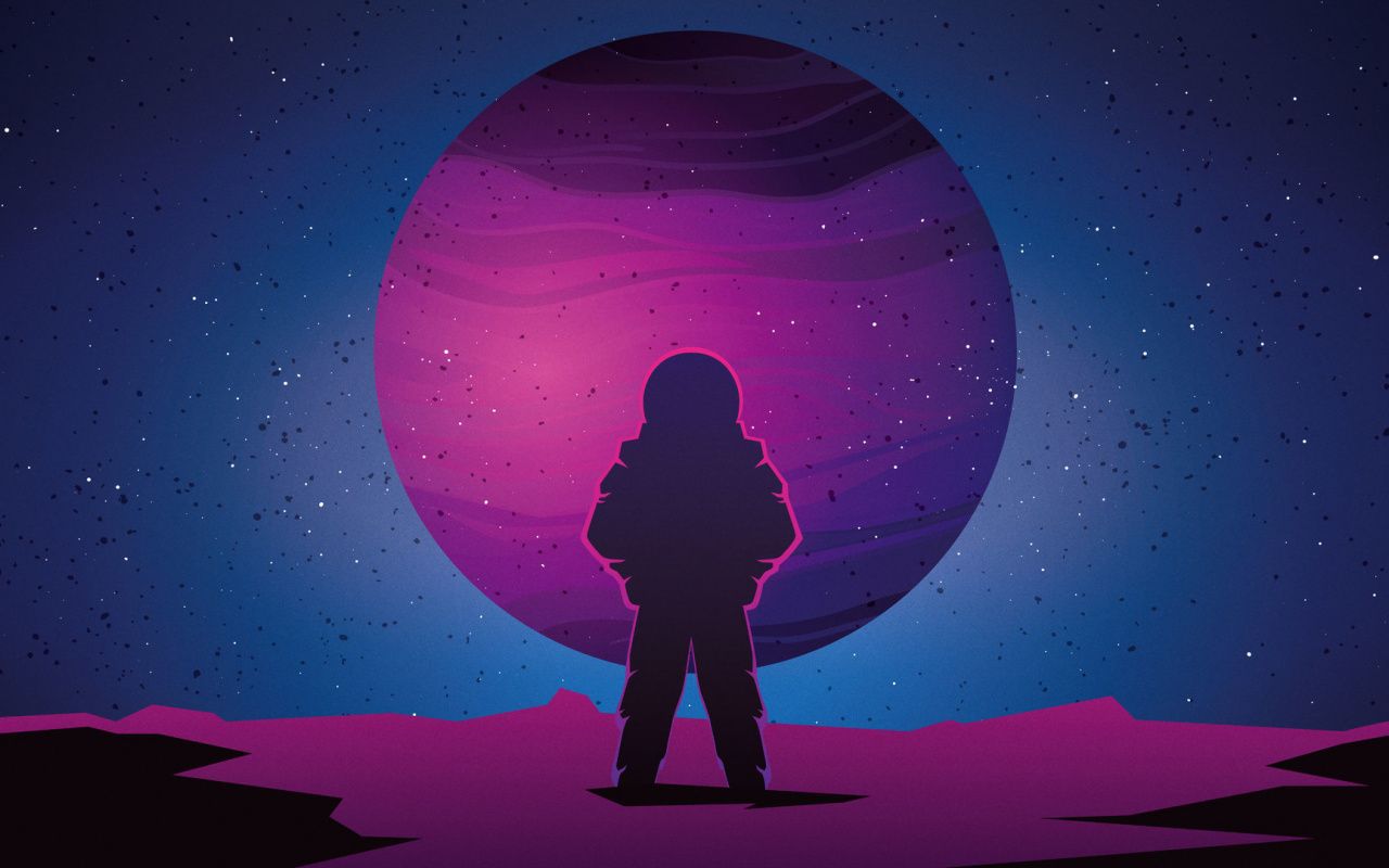 Download Astronaut, vaporwave, minimal, space, planet, art