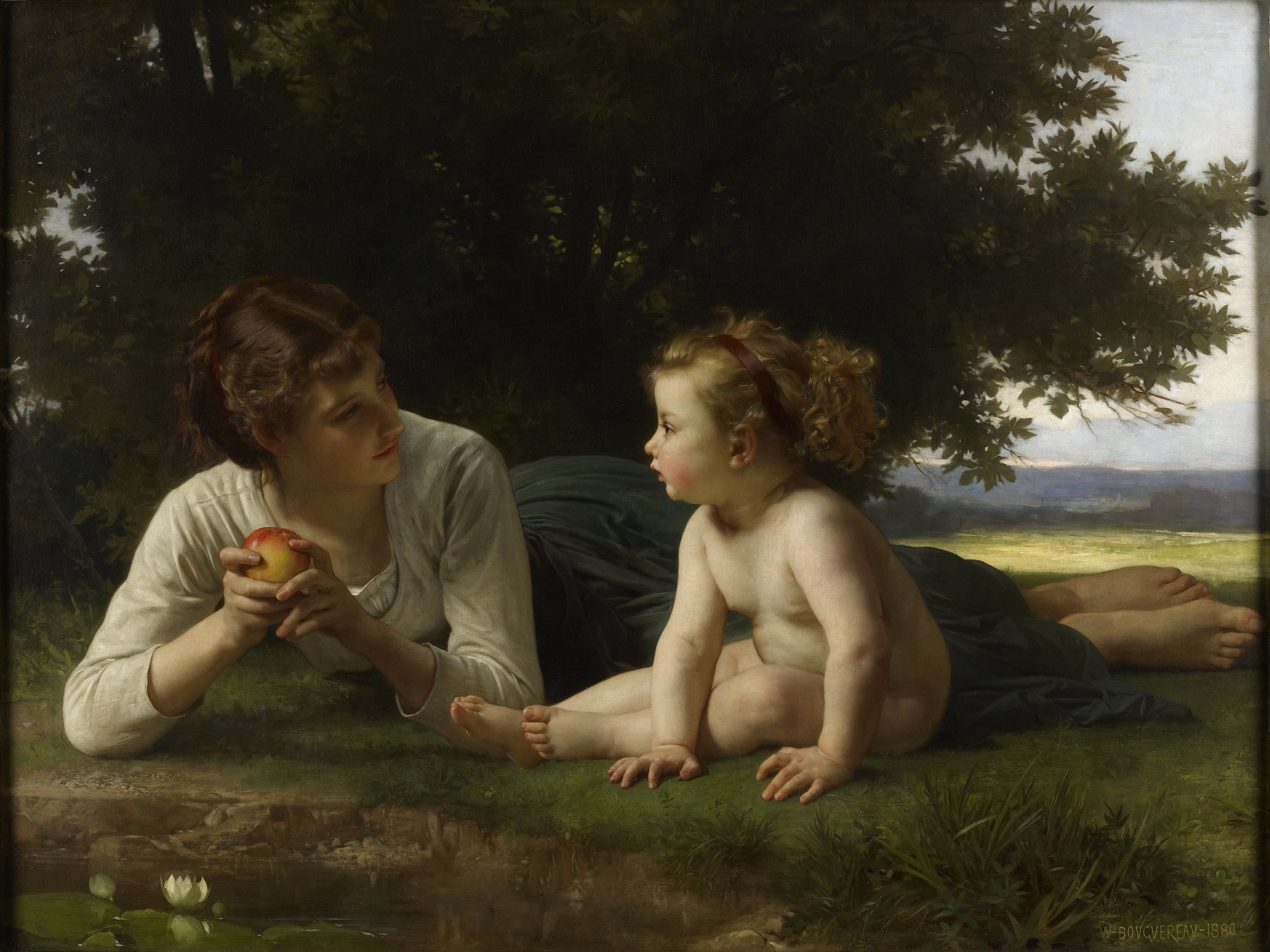 Mother And Daughter Painting, William Adolphe Bouguereau, Classic