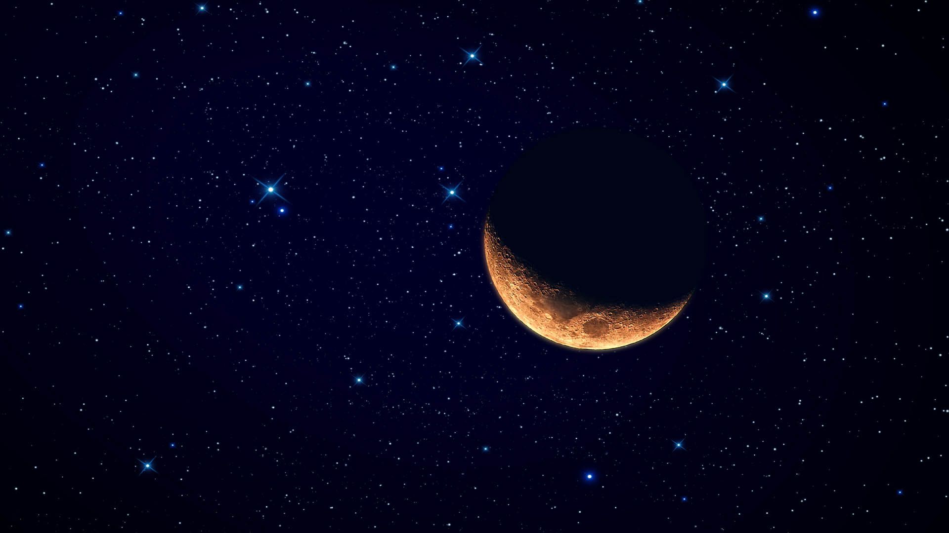Free download Orange Crescent Moon and Stars Full 1080p Ultra HD