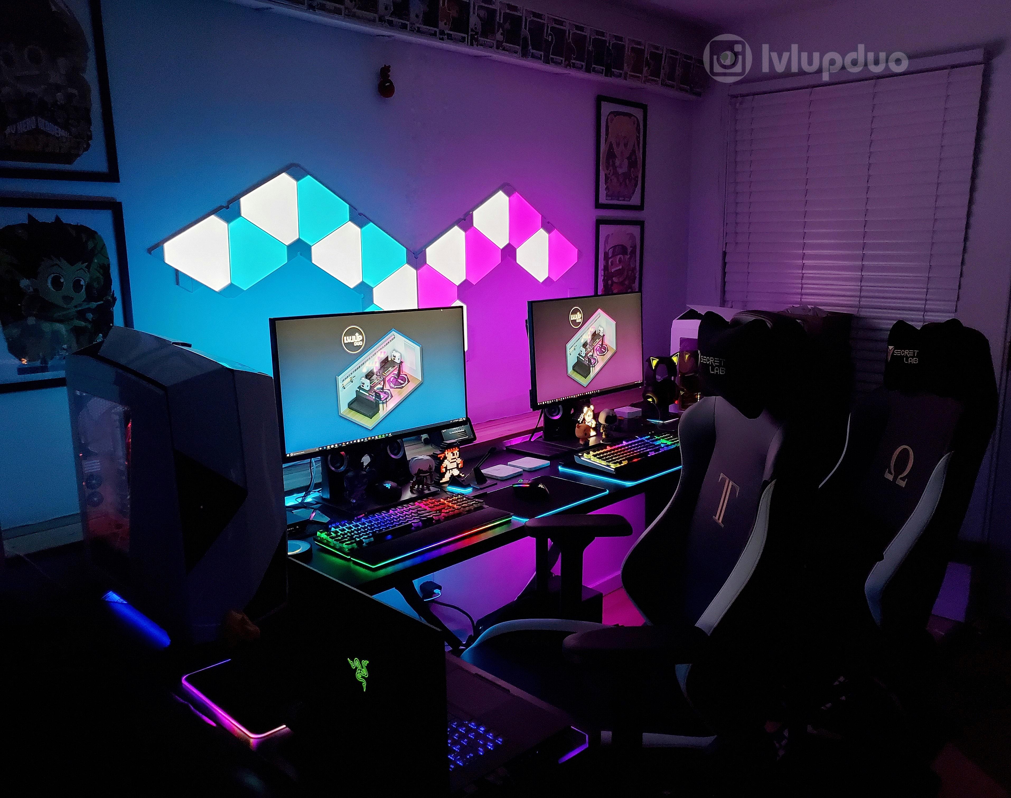 Sharing our battlestation! Desktop wallpaper is the 3D version of our gaming area and a bit of our living room (tv in front of couch is not captured): battlestations