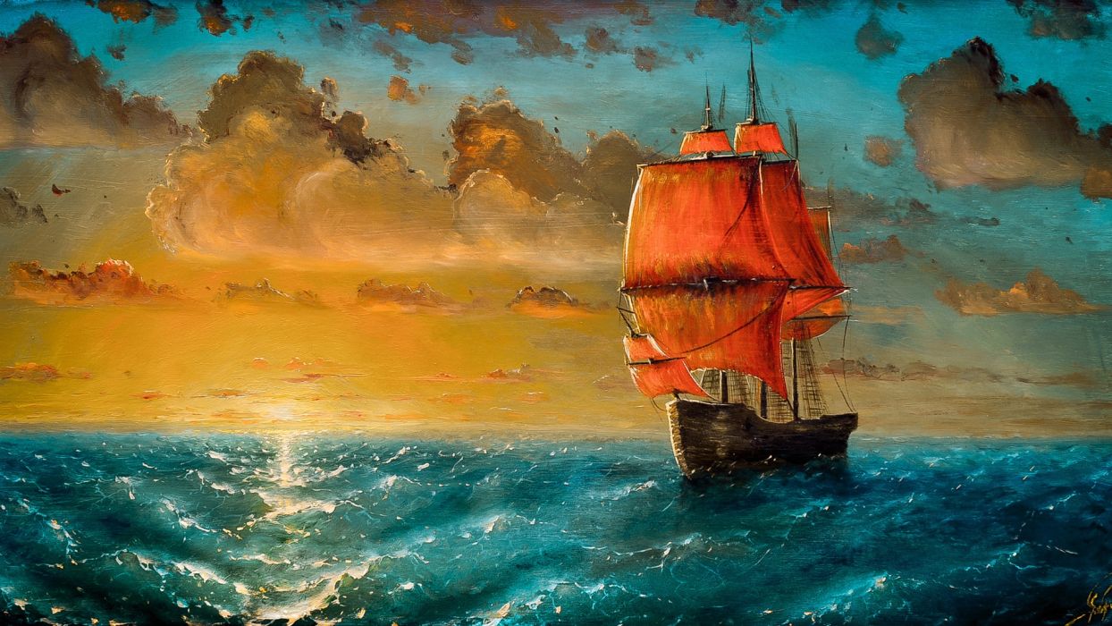 Art painting craft painting sailboat wallpaperx1080