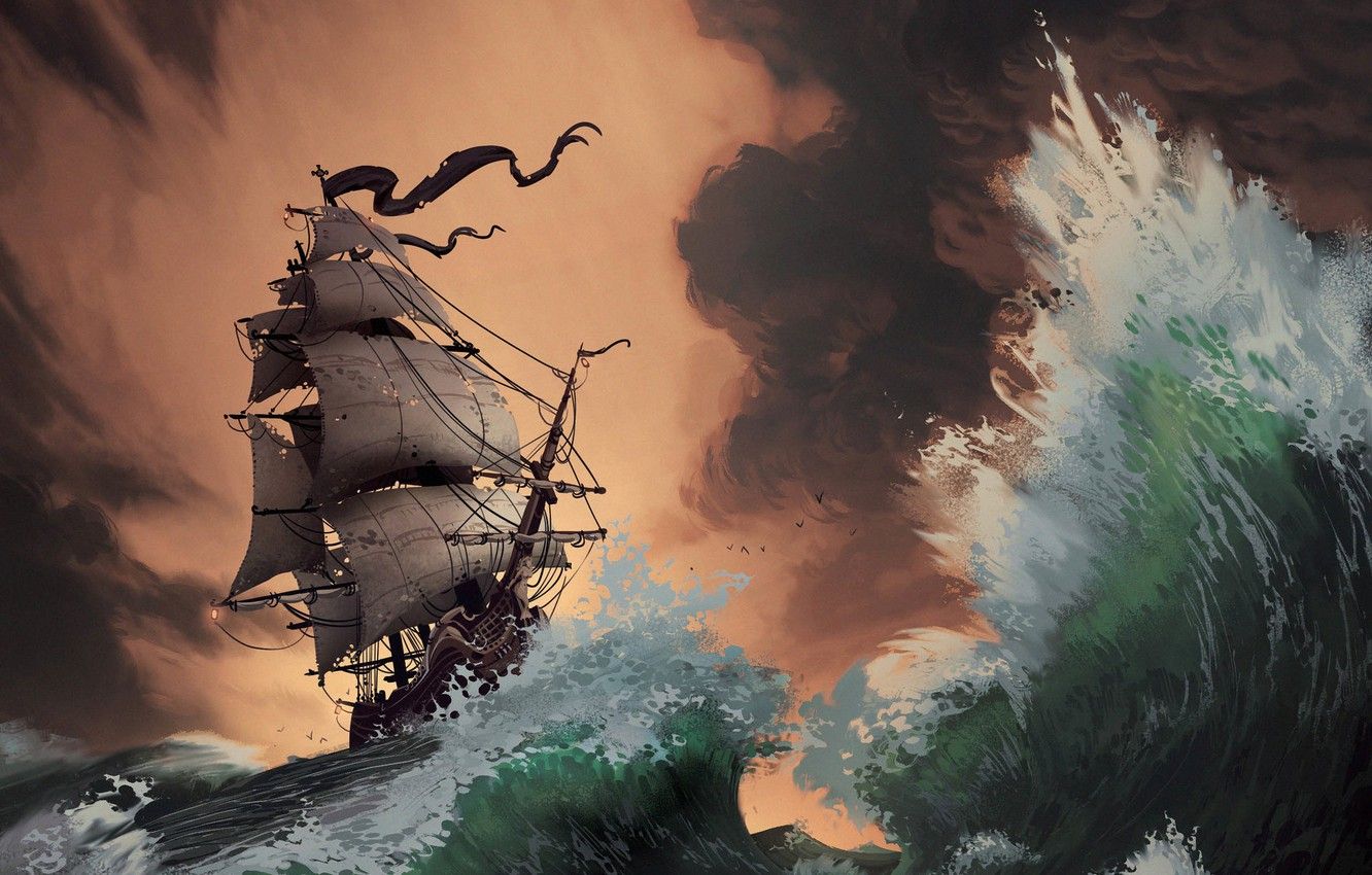 Wallpaper Sea, Wave, Storm, Ship, Storm, Sailboat, Pirates, Sails