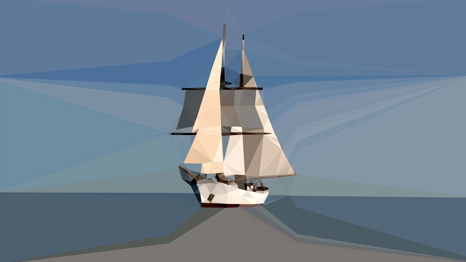 digital Art, Low Poly, 3D, Sailing Ship, Sea, Horizon Wallpaper