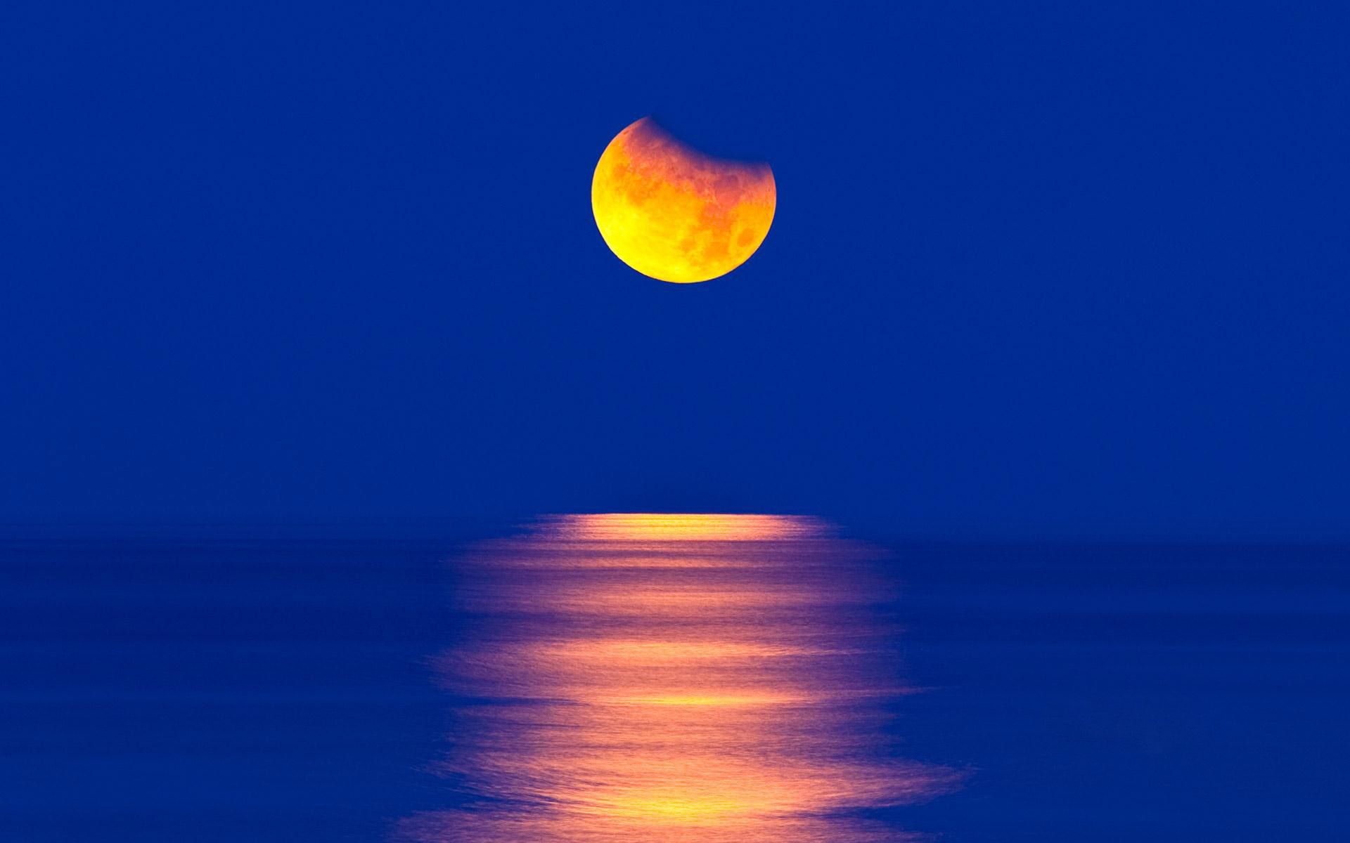 Water moon sky night nature widescreen wallpaperx1200