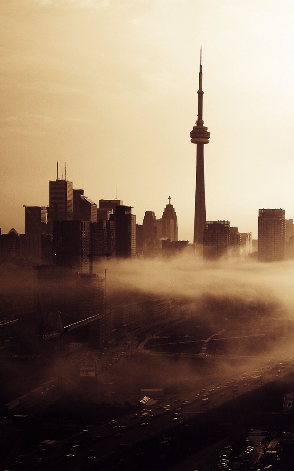 Toronto CN Tower City Fog Android Wallpaper free download