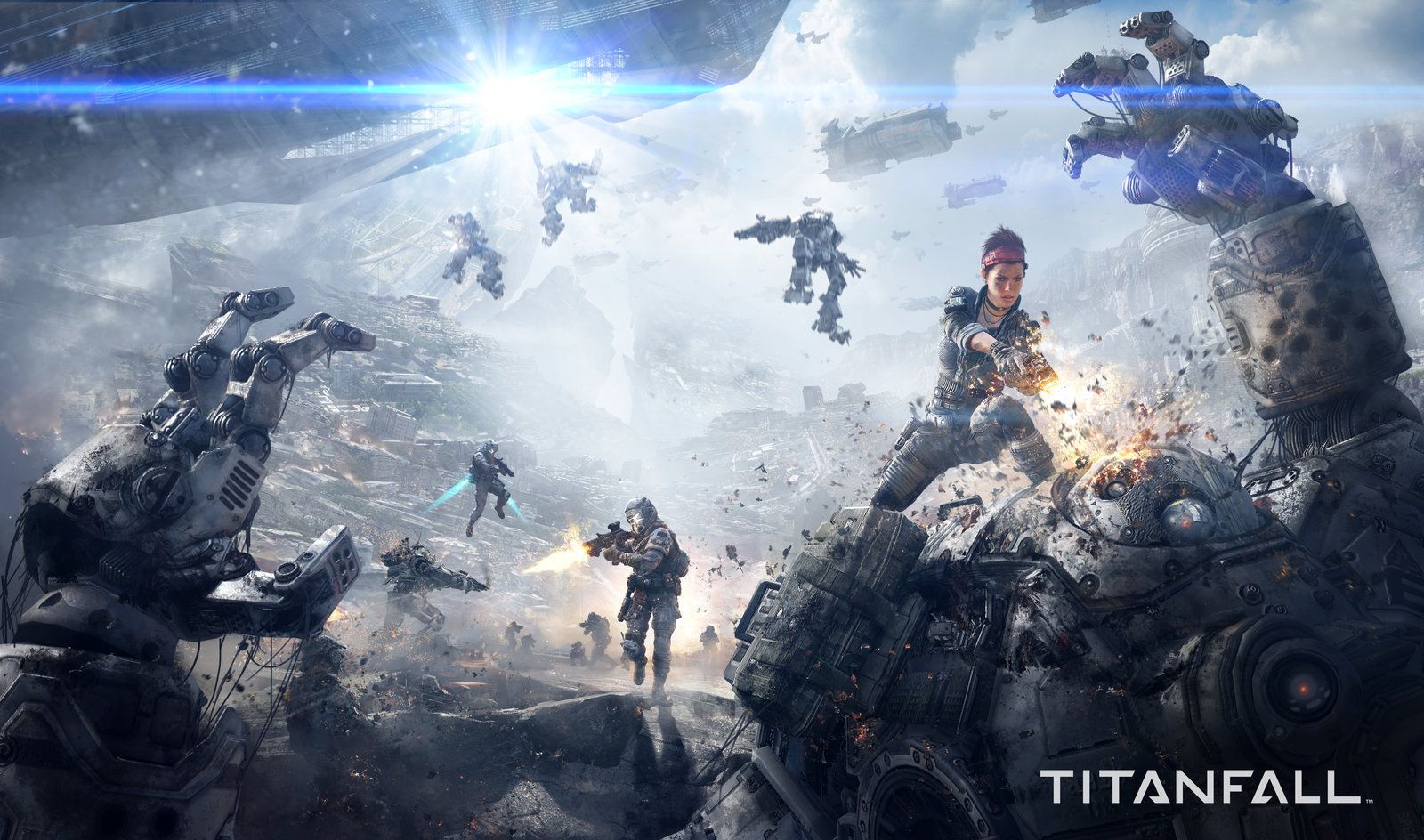 Titanfall Female Pilot Destroying Titan Desktop Wallpaper