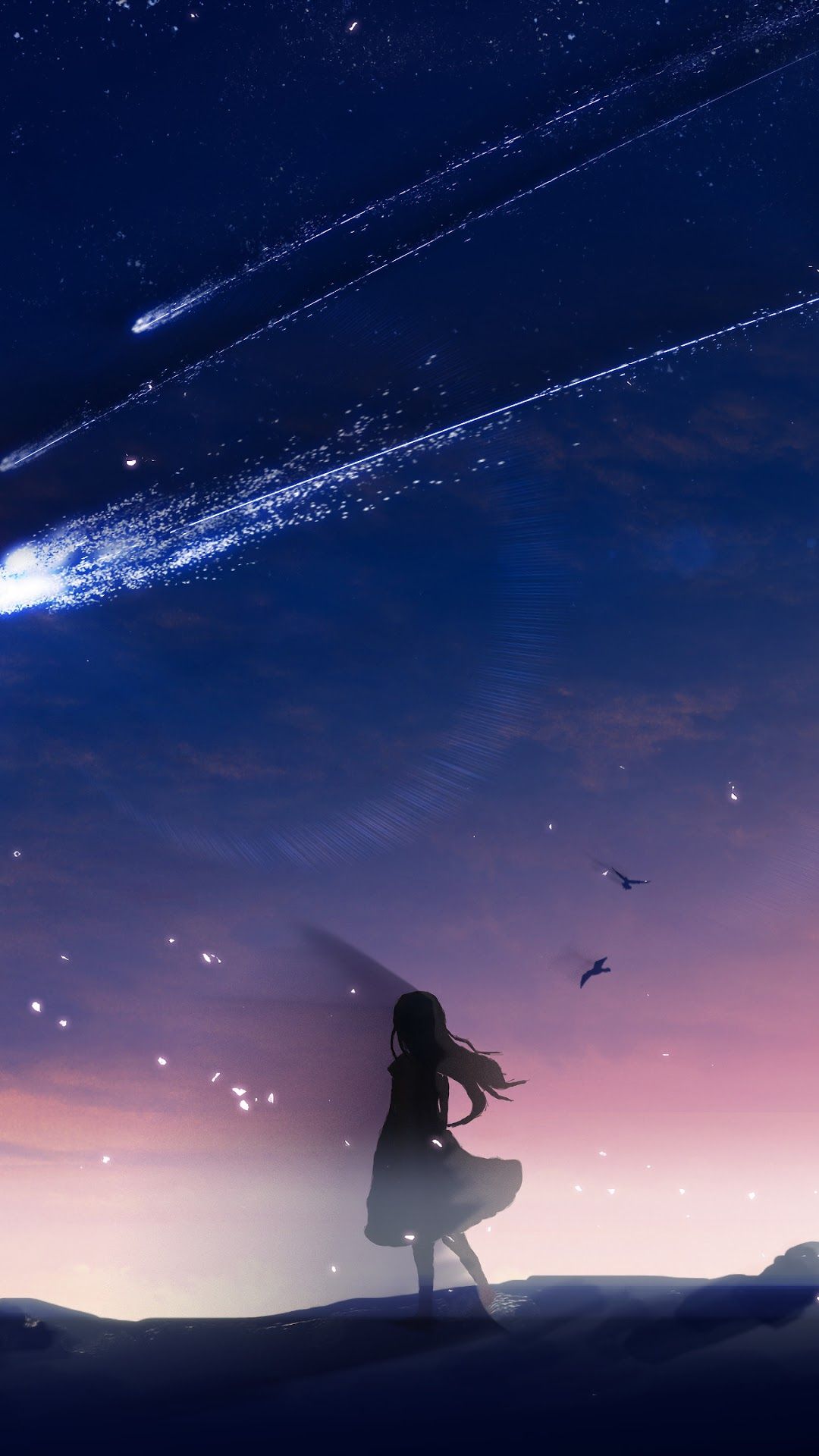 Anime, Night, Sky, Scenery, Comet iPhone 6s, 6 HD