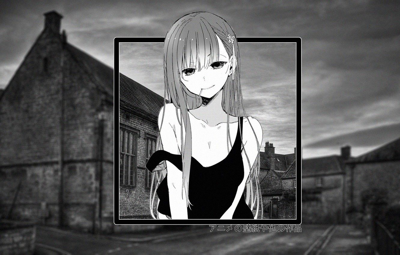Wallpaper sadness, girl, house, anime, black and white, madskillz image for desktop, section прочее