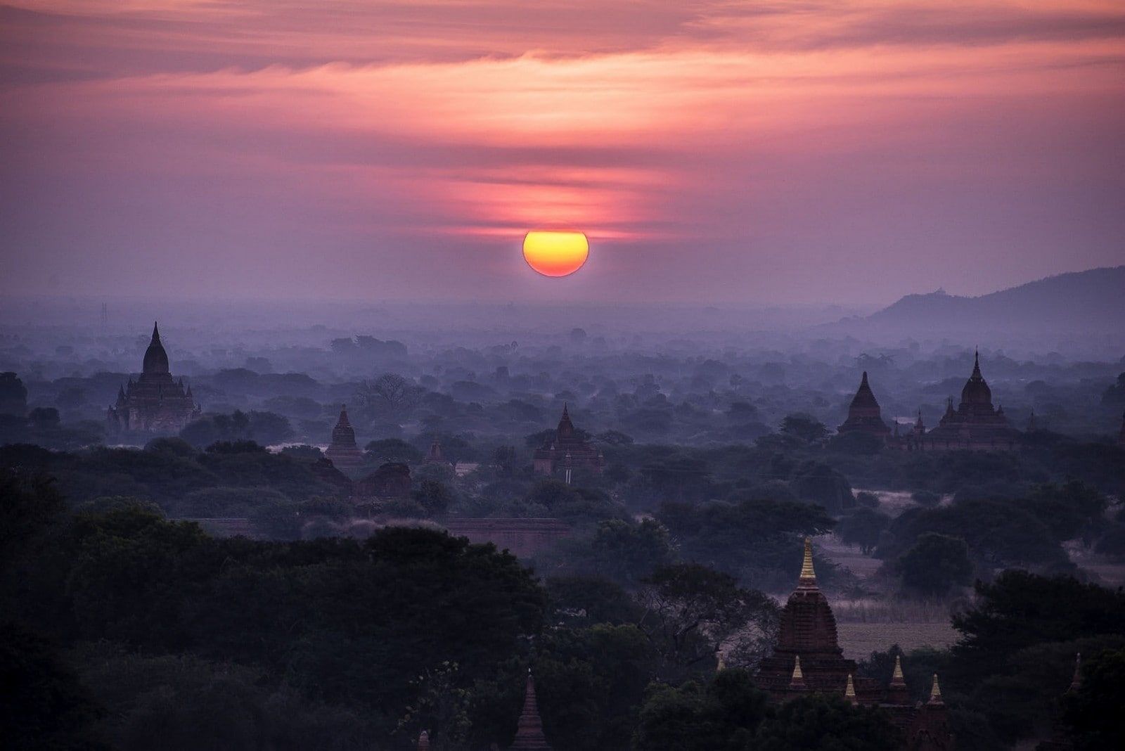 Bagan, Buddhism, clouds, landscape, mist, Myanmar, nature, sky