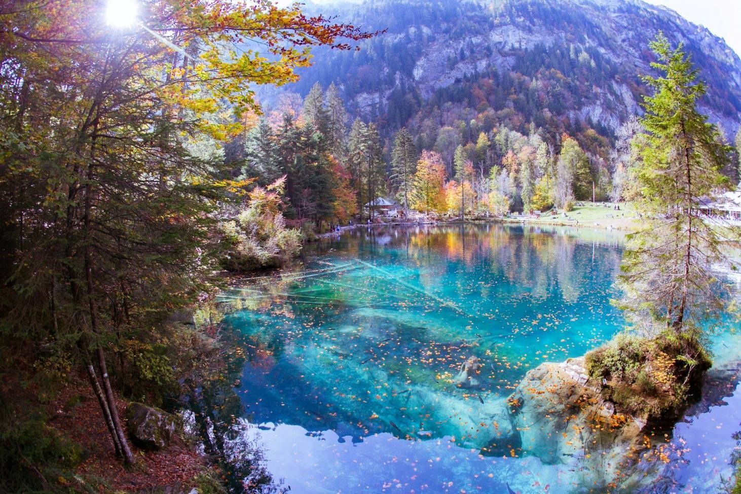 Autumn Glory at Blausee Switzerland beautiful blue lake