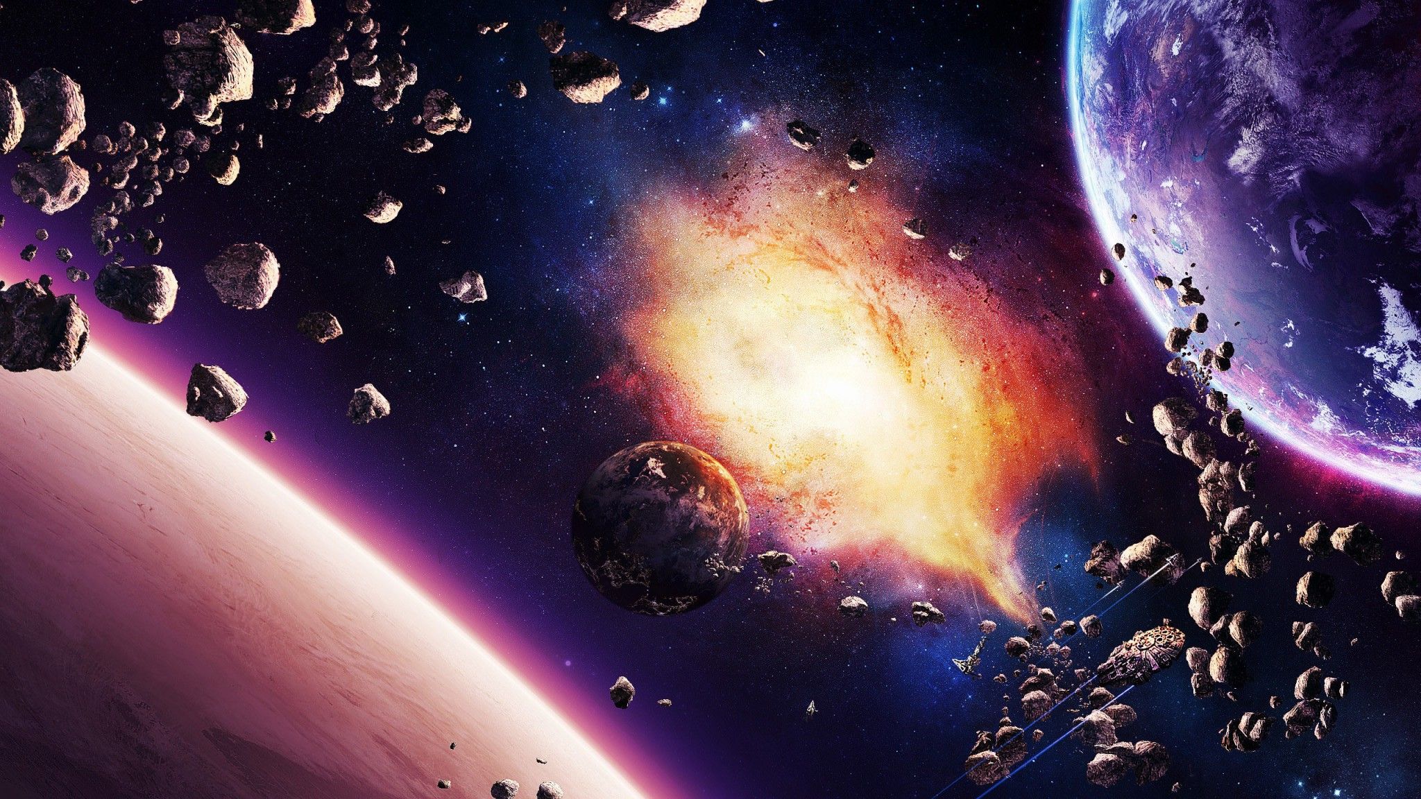 Download 2048x1152 Space Planet Explosion Light Wallpaper