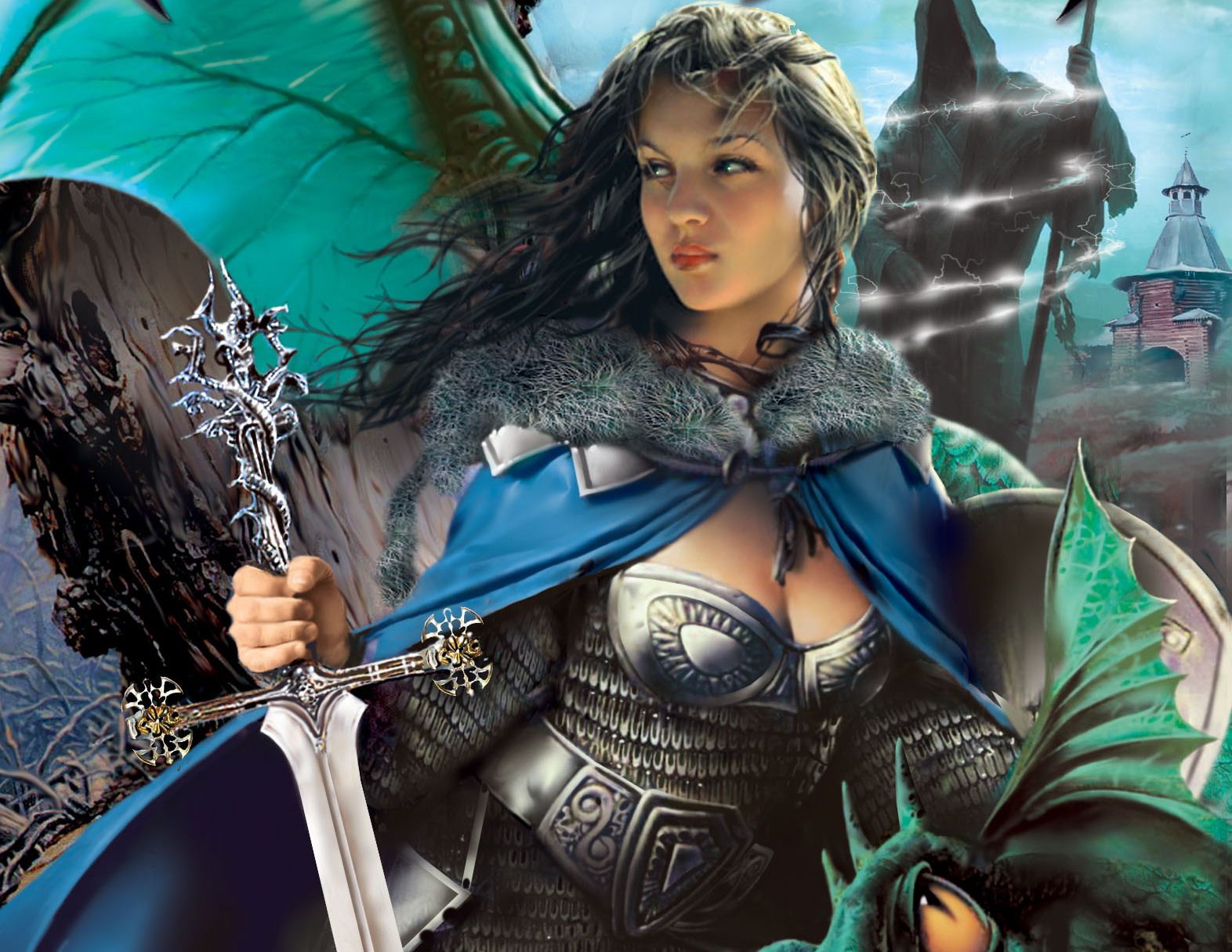 Photos Armor Swords Warriors female Fantasy