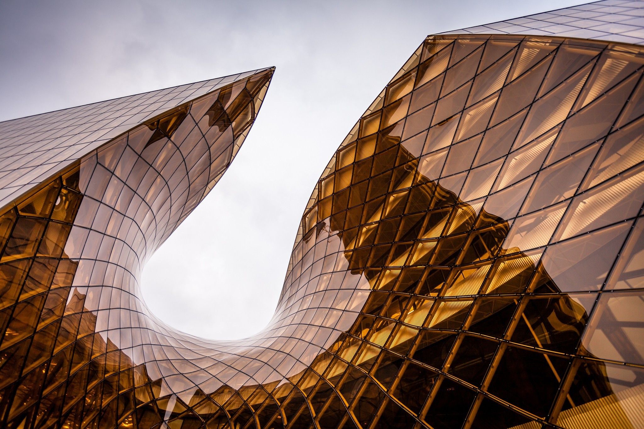 architecture, Glass, Reflection, Sky, Building, Overcast, Geometry